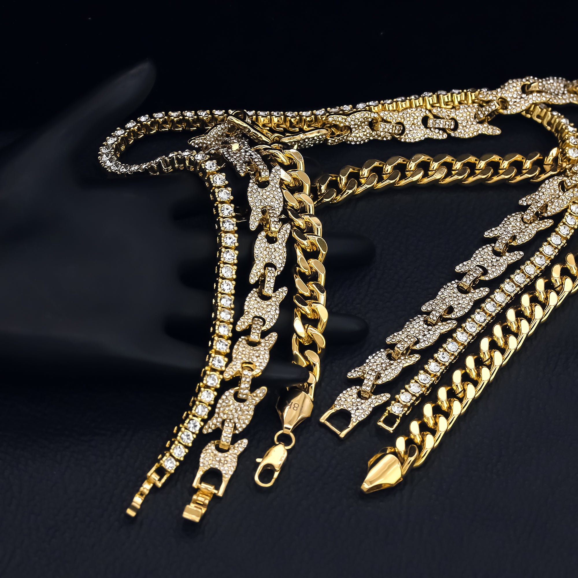 14k Chain 3pcs Bundle 18" Tennis Choker 20" Puff Mariner & 24" Miami Cuban Chain