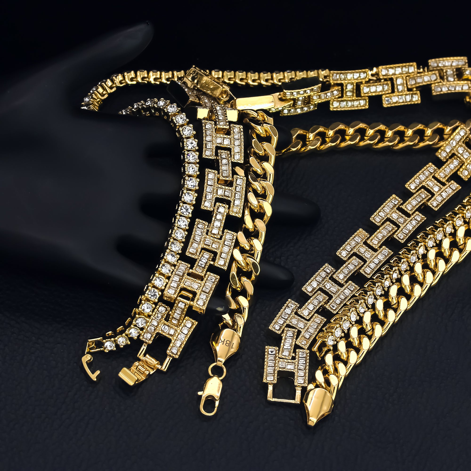 14k Chain 3pcs Bundle 18" Tennis Choker 20" H Style Link & 24" Miami Cuban Chain