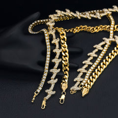 14k Chain 3pcs Bundle 18" Tennis Choker 20" Barbed Wire  & 24" Miami Cuban Chain