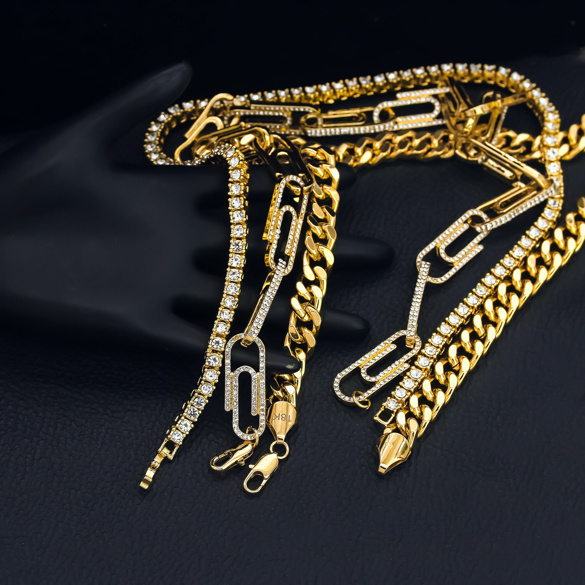 Copy of 14k Chain 3pcs Bundle 18" Tennis Choker 20" Paper Clip Link & 24" Miami Cuban Chain