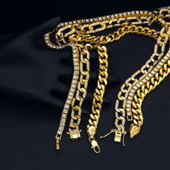 14k Chain 3pcs Bundle 18" Tennis Choker 20" Figaro & 24" Miami Cuban Chain