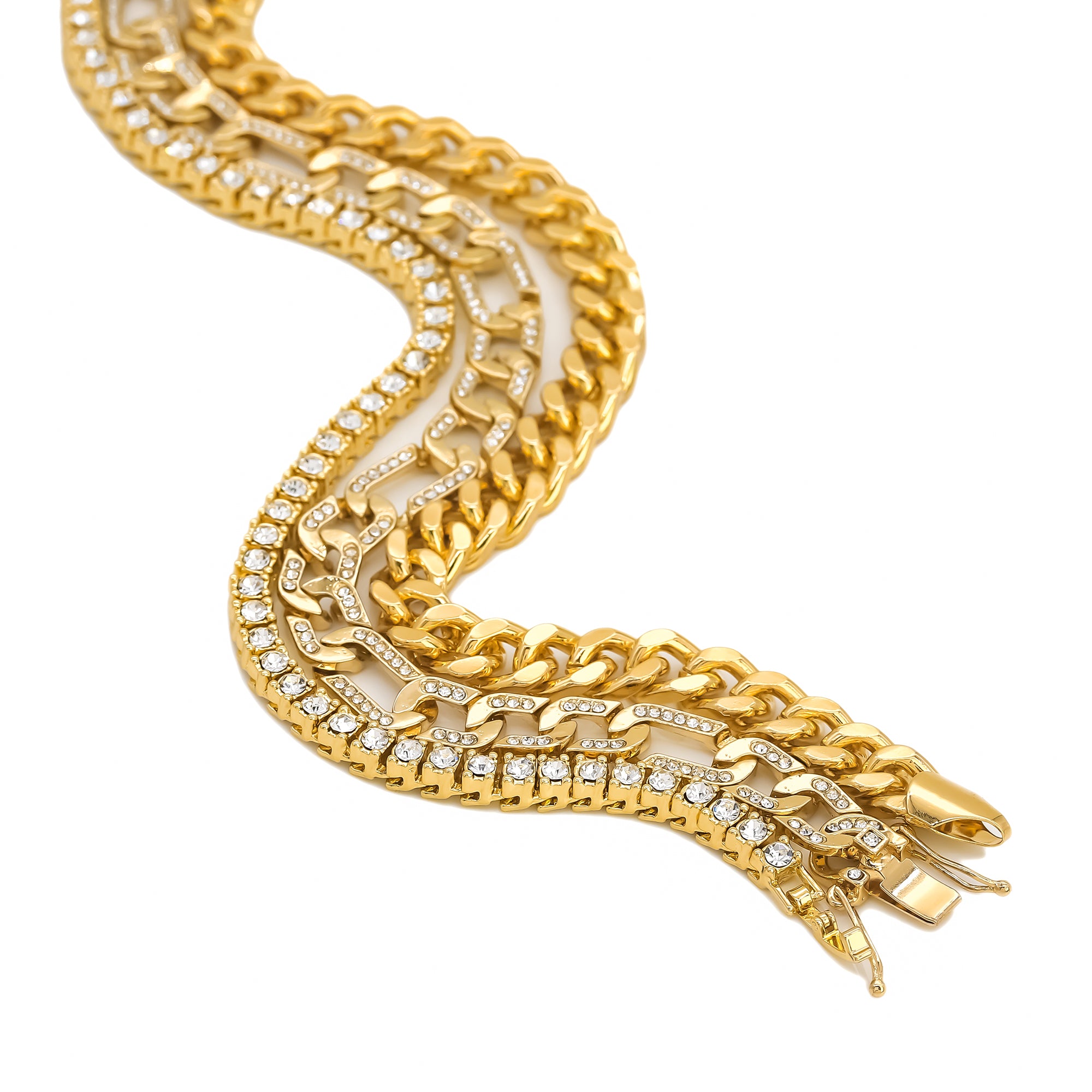 14k Chain 3pcs Bundle 18" Tennis Choker 20" Figaro & 24" Miami Cuban Chain