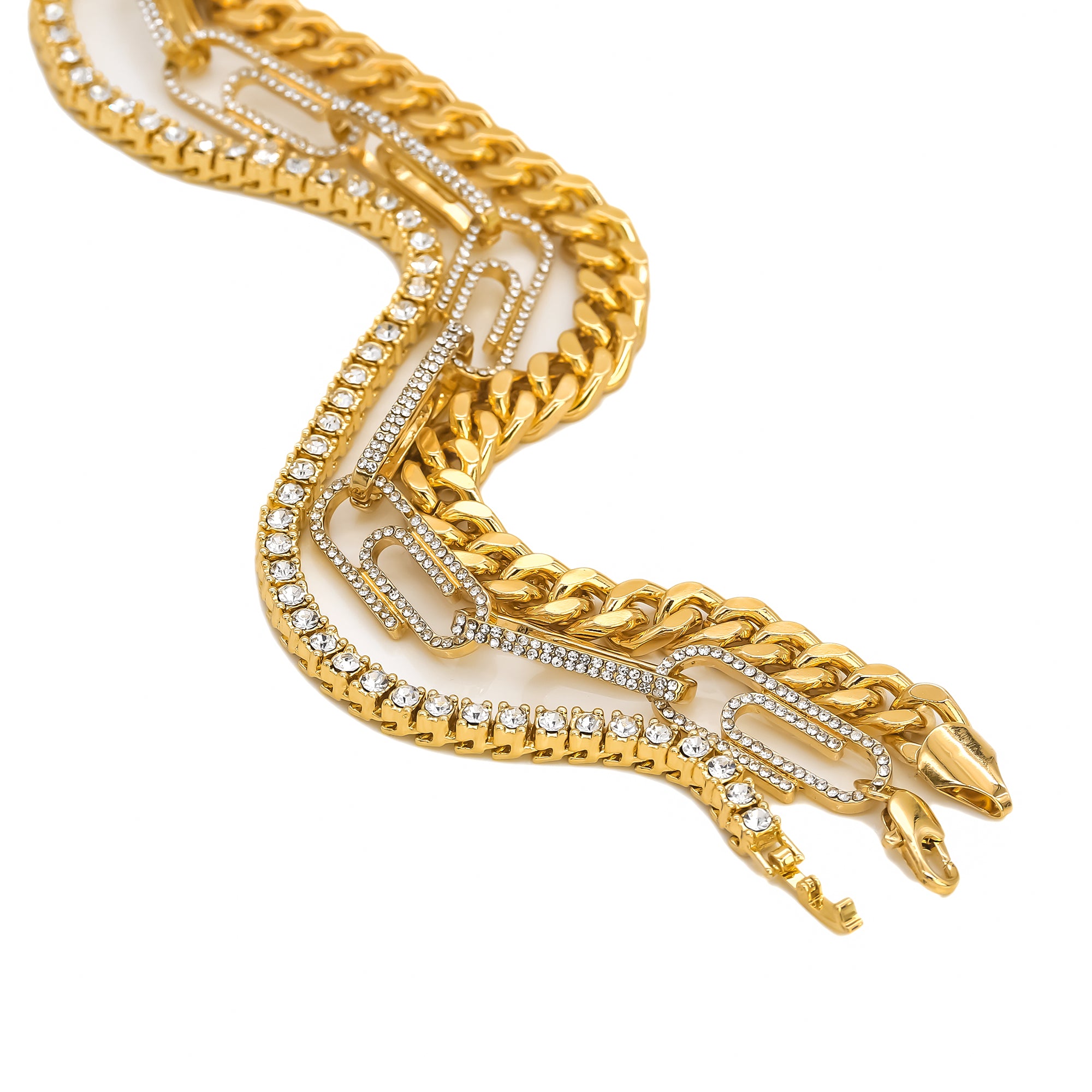 Copy of 14k Chain 3pcs Bundle 18" Tennis Choker 20" Paper Clip Link & 24" Miami Cuban Chain