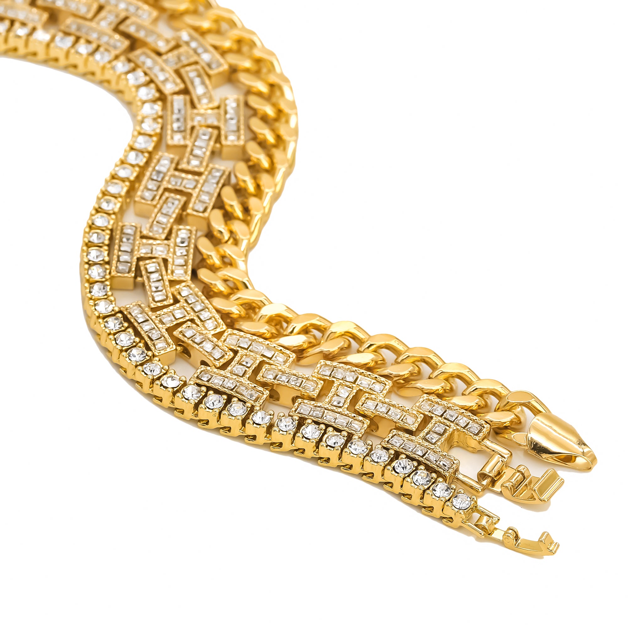 14k Chain 3pcs Bundle 18" Tennis Choker 20" H Style Link & 24" Miami Cuban Chain