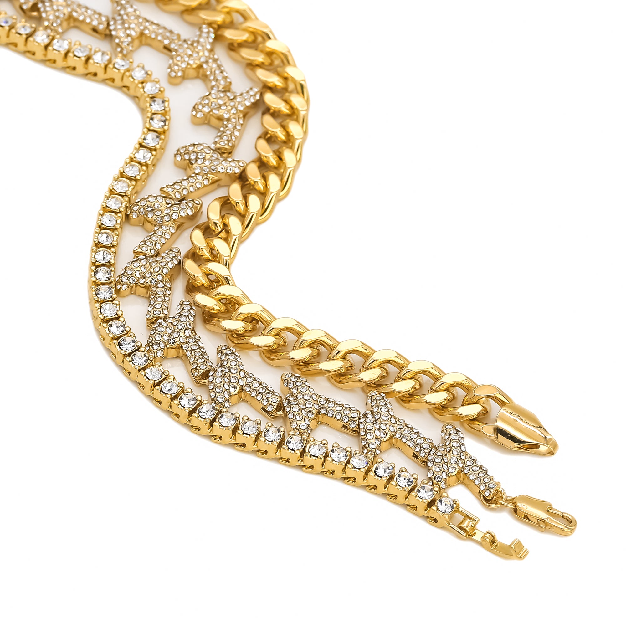 14k Chain 3pcs Bundle 18" Tennis Choker 20" Barbed Wire & 24" Miami Cuban Chain