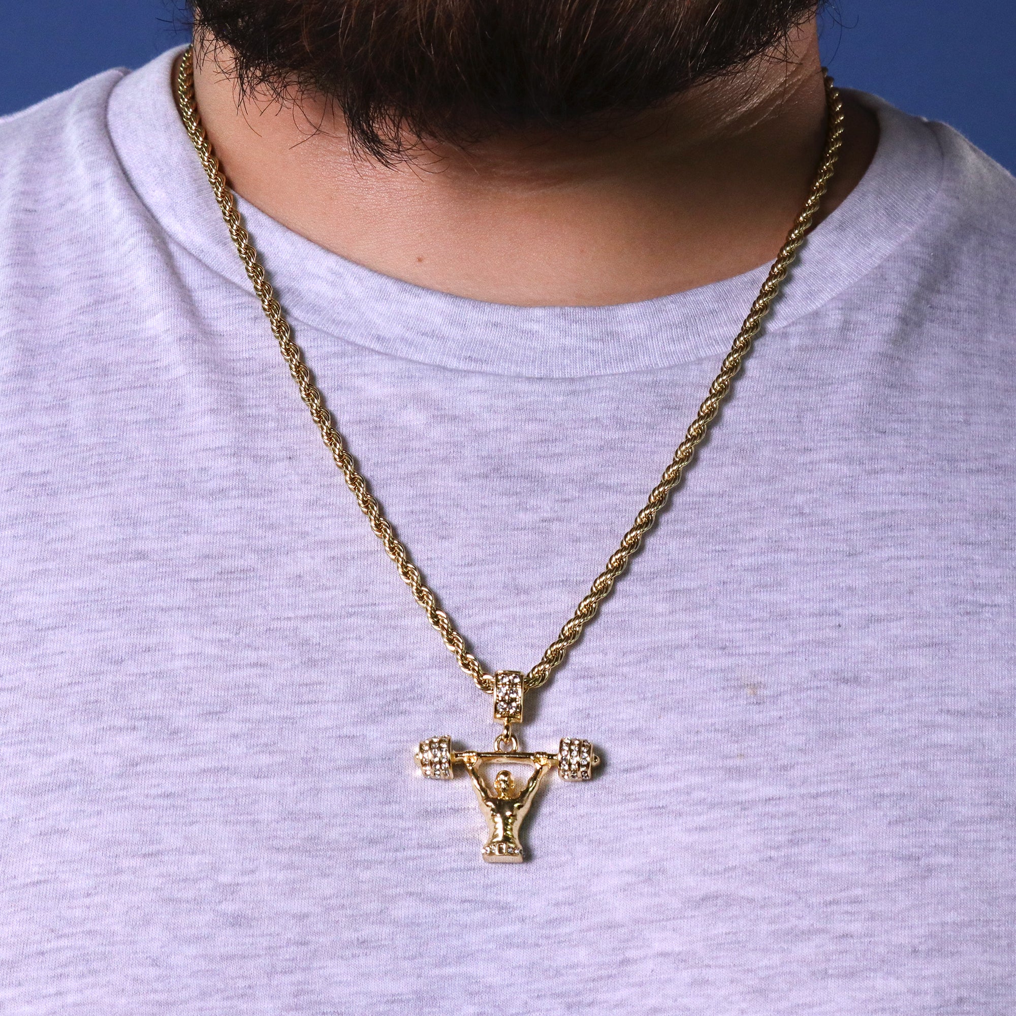 Powerlift Pendant 24" Rope Chain Hip Hop 18k Jewelry