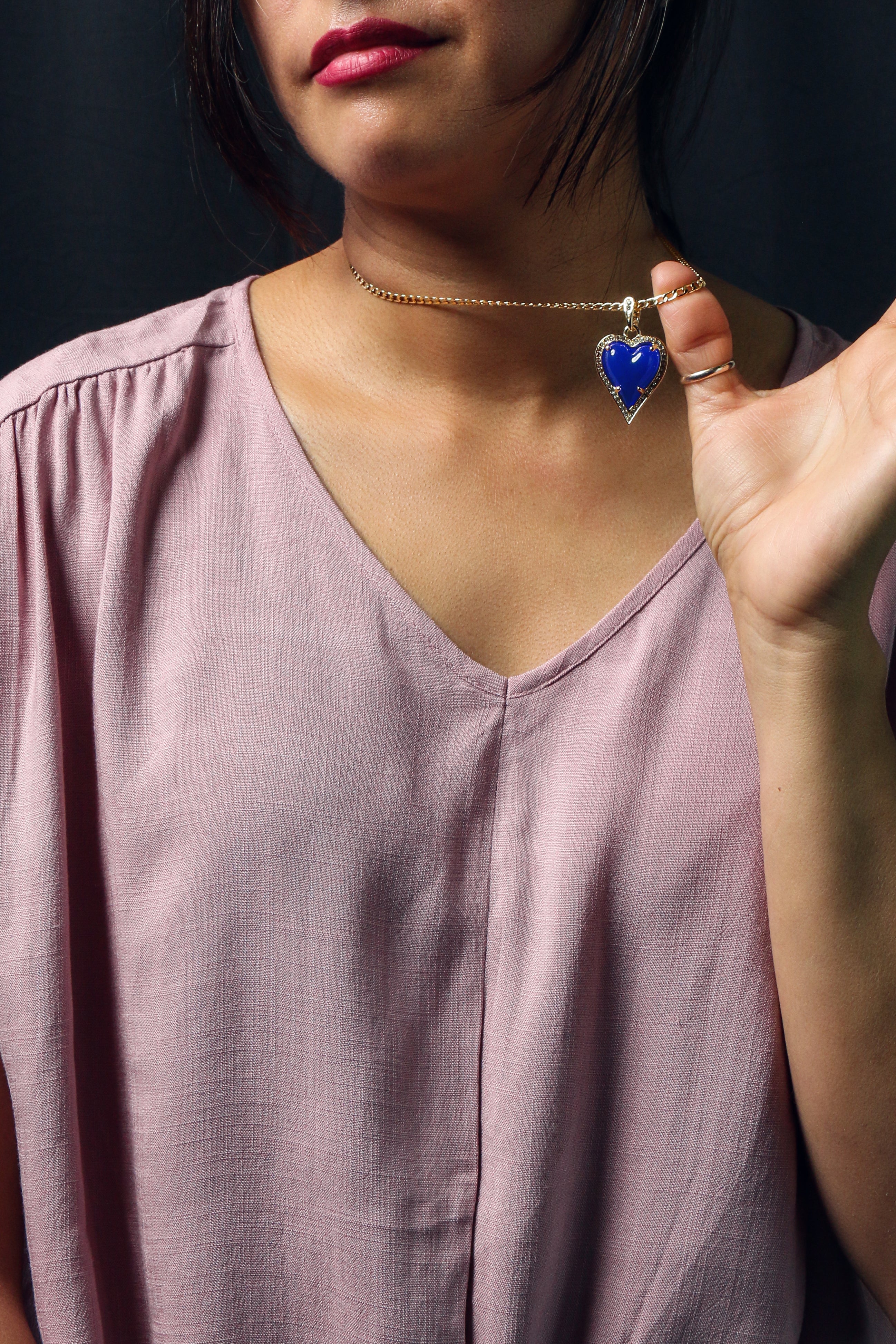 Blue Heart Women's Jade Chain Pendant Necklace