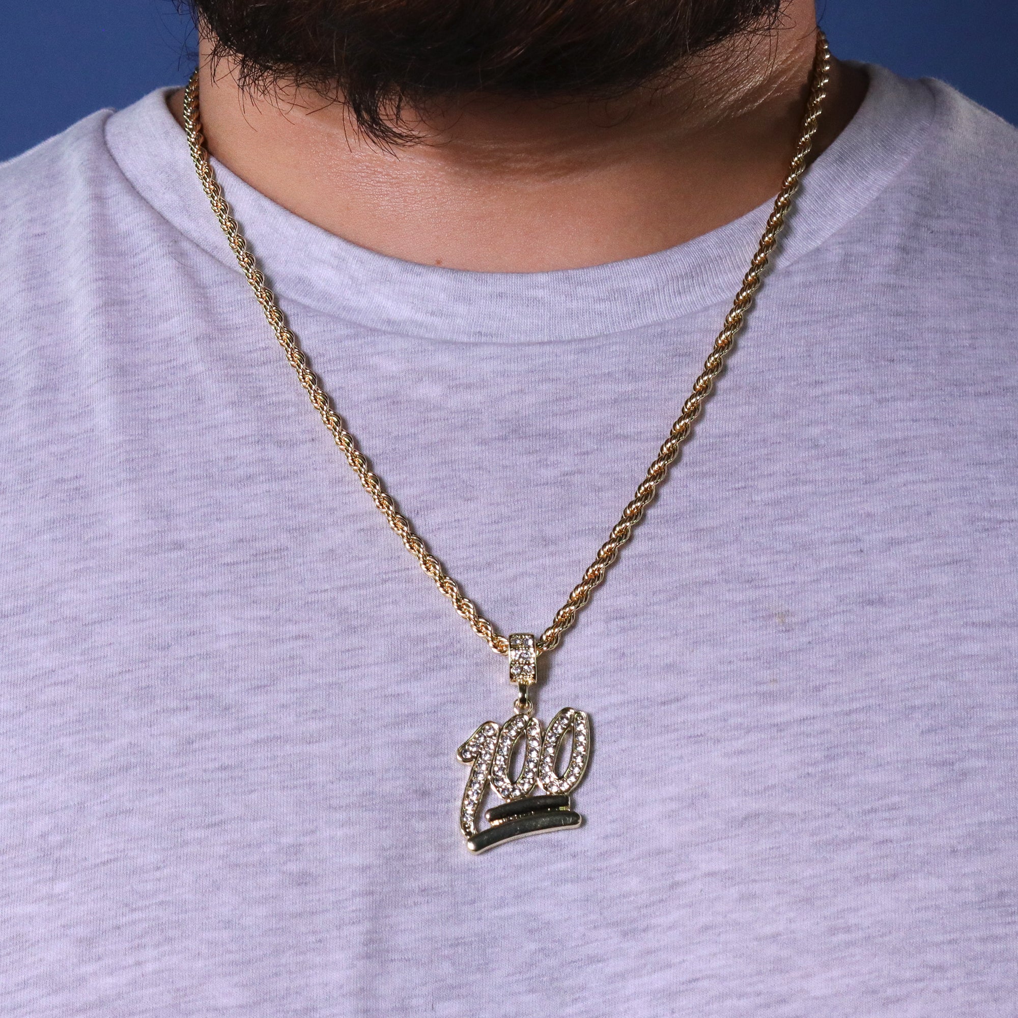 100 Emoji Pendant 24" Rope Chain Hip Hop 18k Jewelry