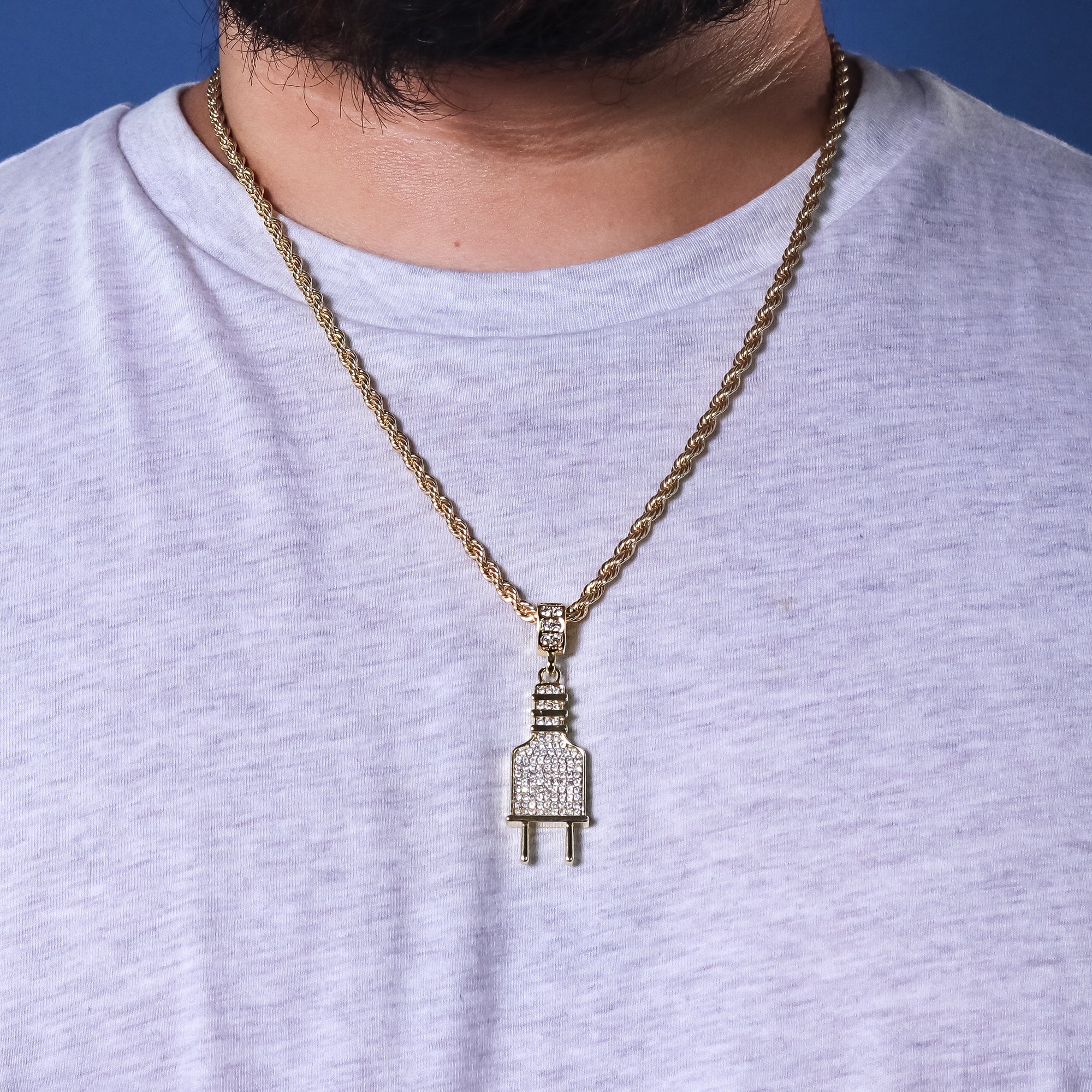 Power Plug Pendant 24" Rope Chain Hip Hop 18k Jewelry Necklace