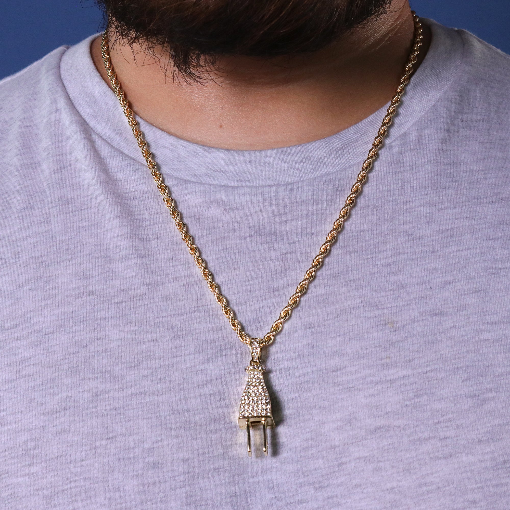 Wall Power Plug Charm Pendant 24" Rope Chain Hip Hop 18k Jewelry
