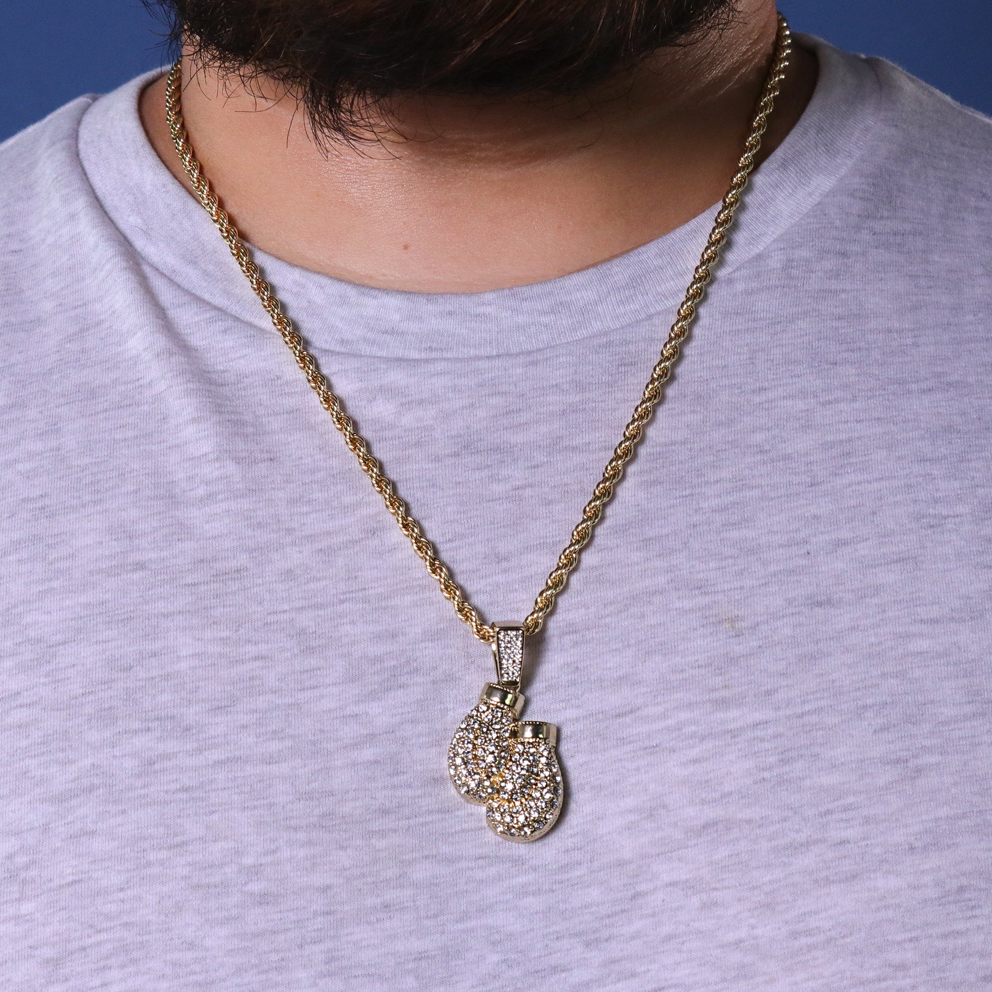 Boxing Gloves Pendant 24" Rope Chain Hip Hop 18k Jewelry