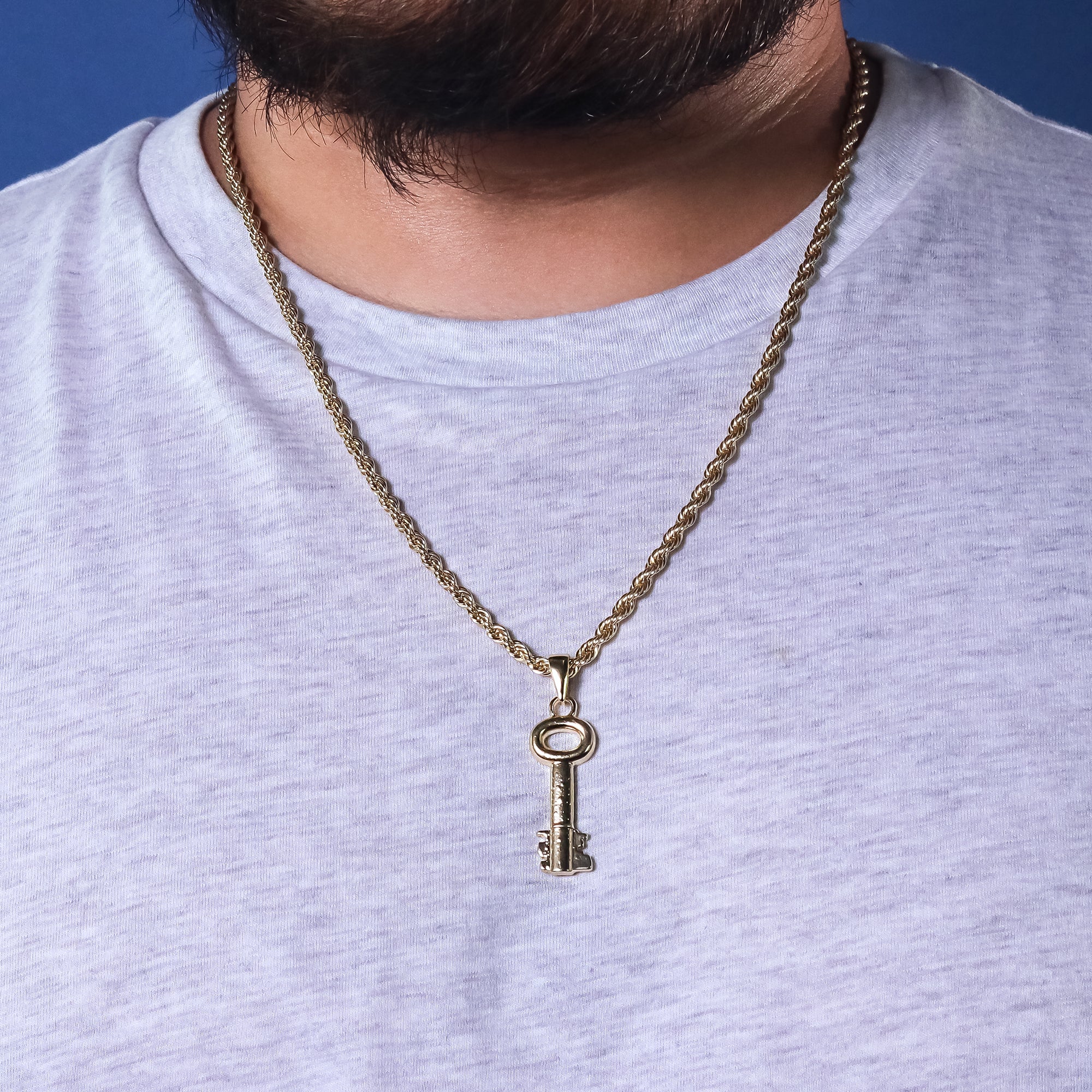 Skeleton Key Pendant 24" Rope Chain Hip Hop 18k Jewelry Necklace