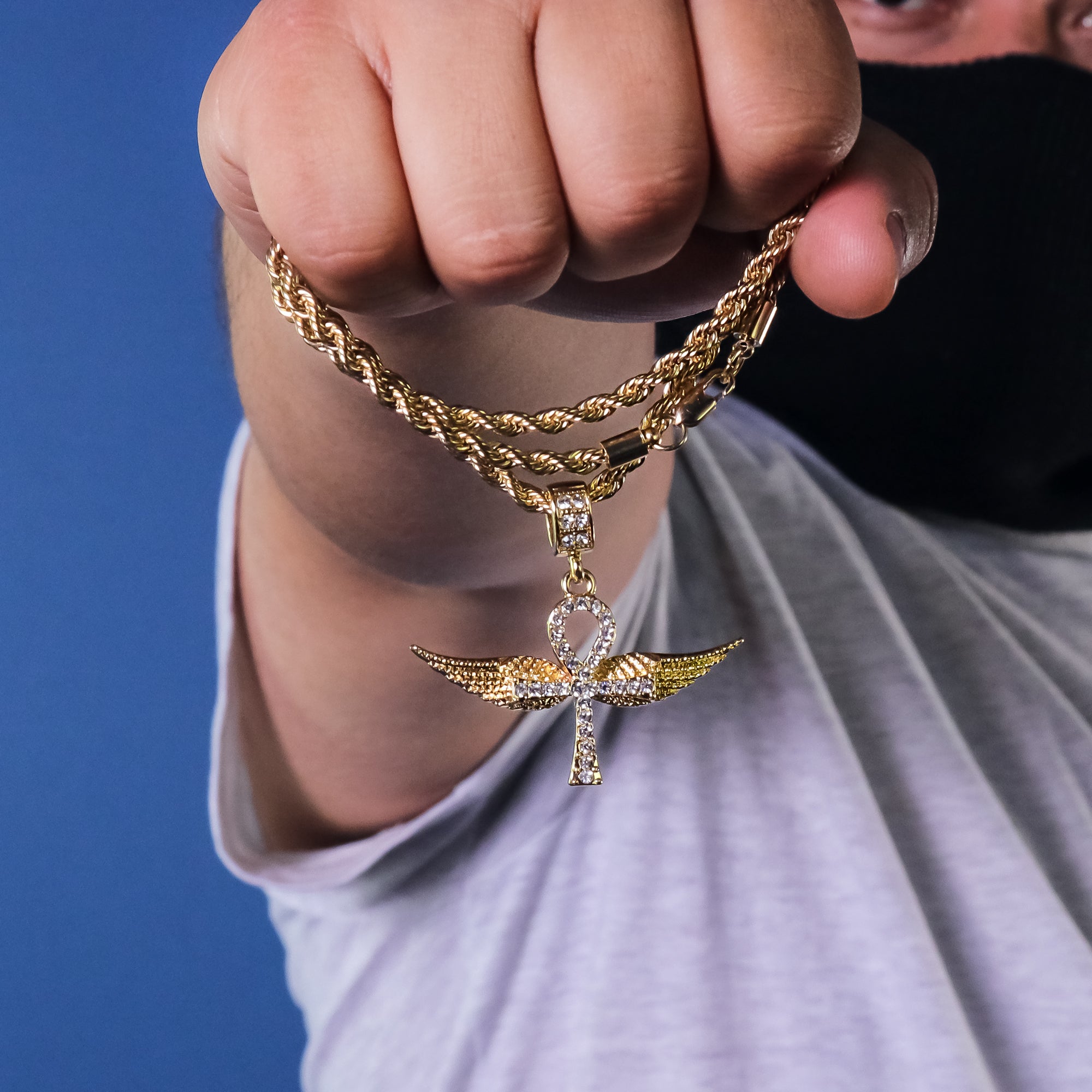 Wing Ankh Pendant 24" Rope Chain Hip Hop 18k Jewelry Necklace