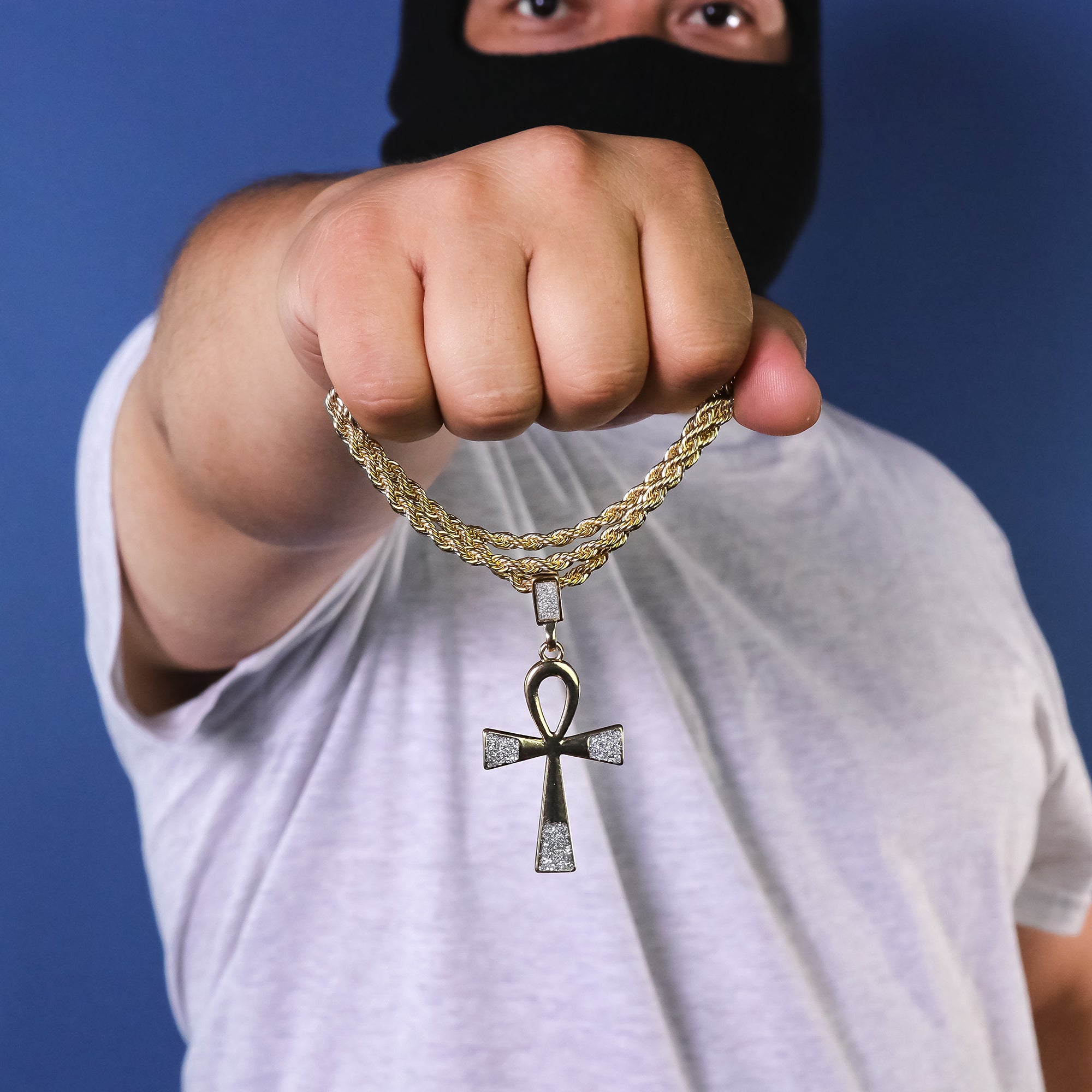 Stardust Ankh Pendant 24" Rope Chain Hip Hop 18k Jewelry