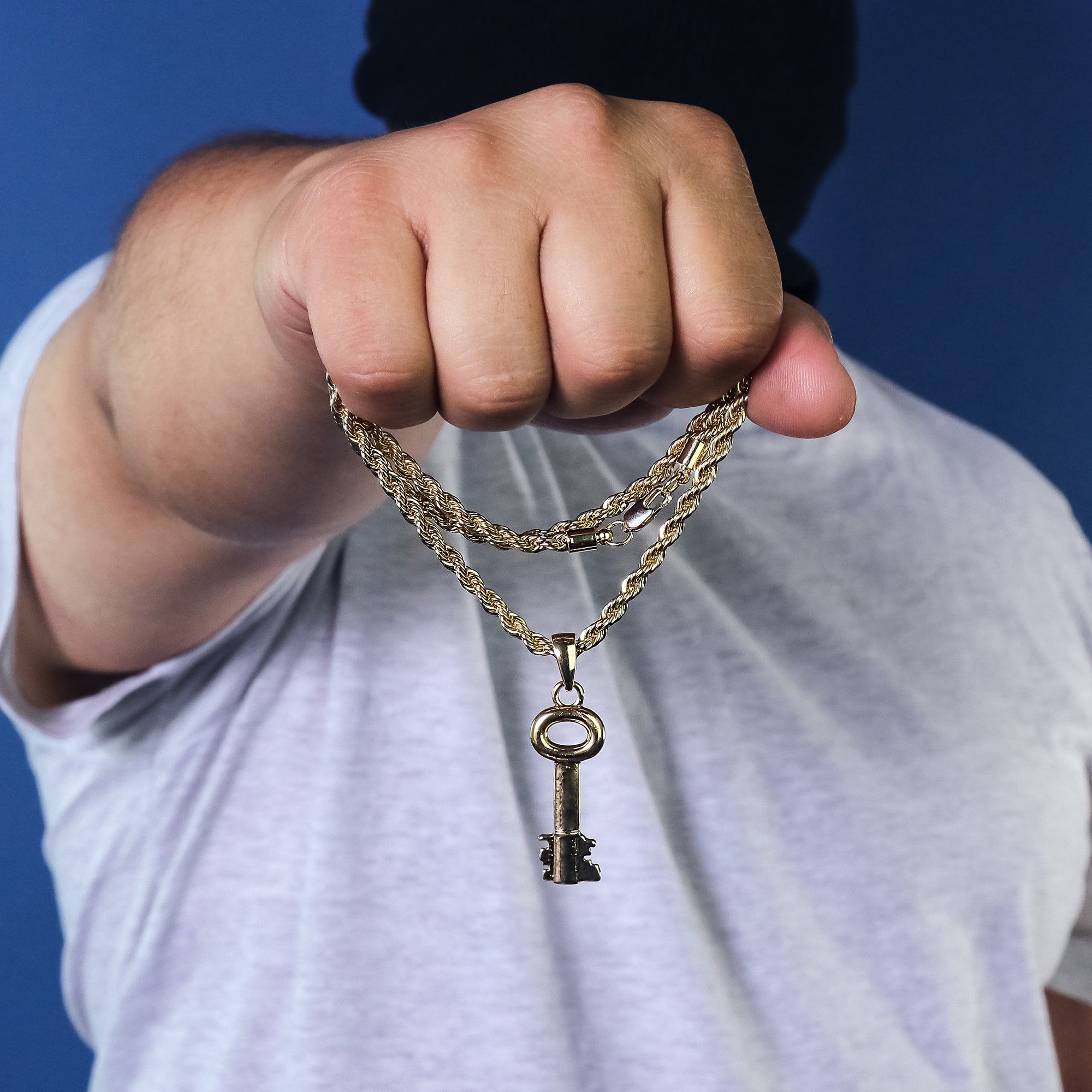 Skeleton Key Pendant 24" Rope Chain Hip Hop 18k Jewelry Necklace