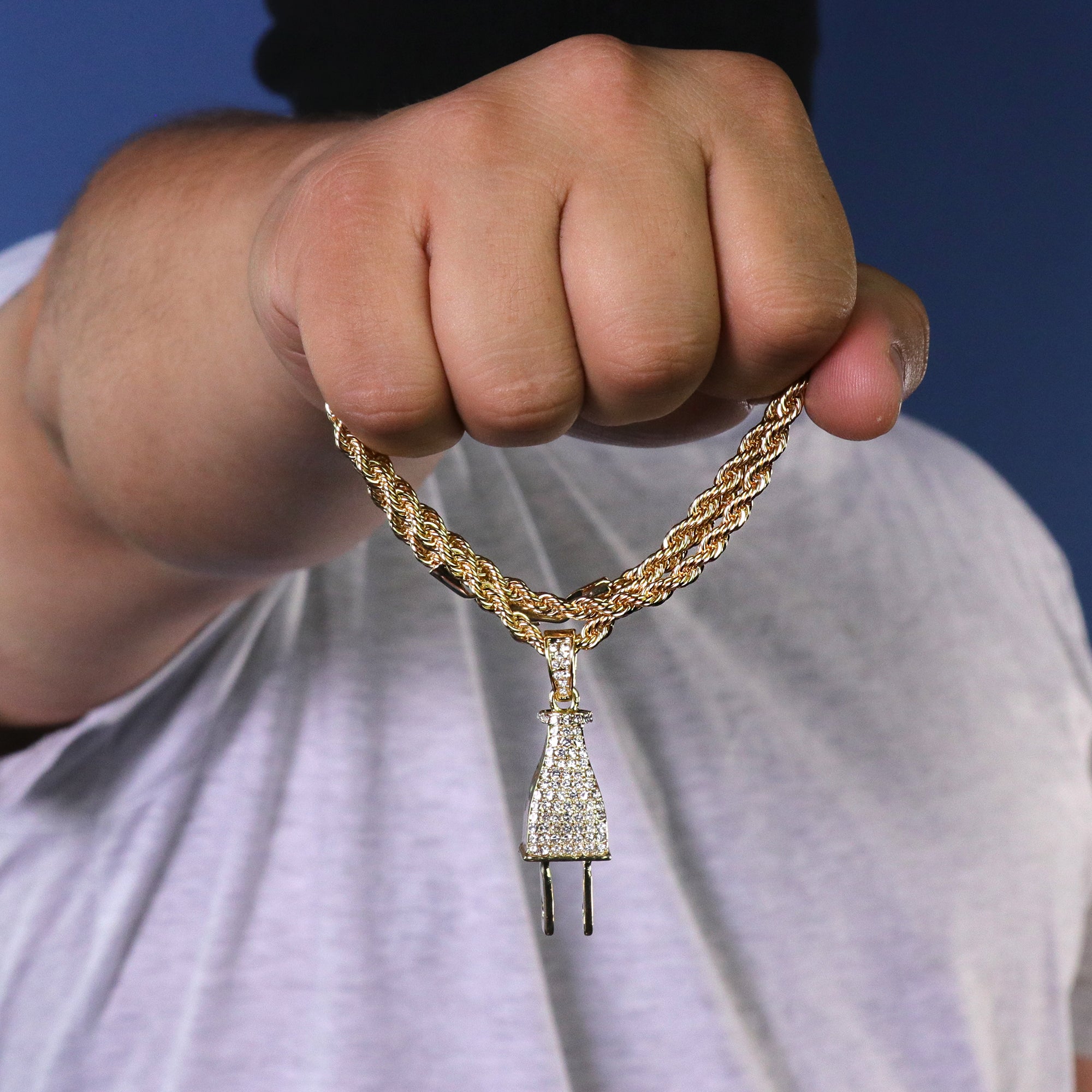 Wall Power Plug Charm Pendant 24" Rope Chain Hip Hop 18k Jewelry