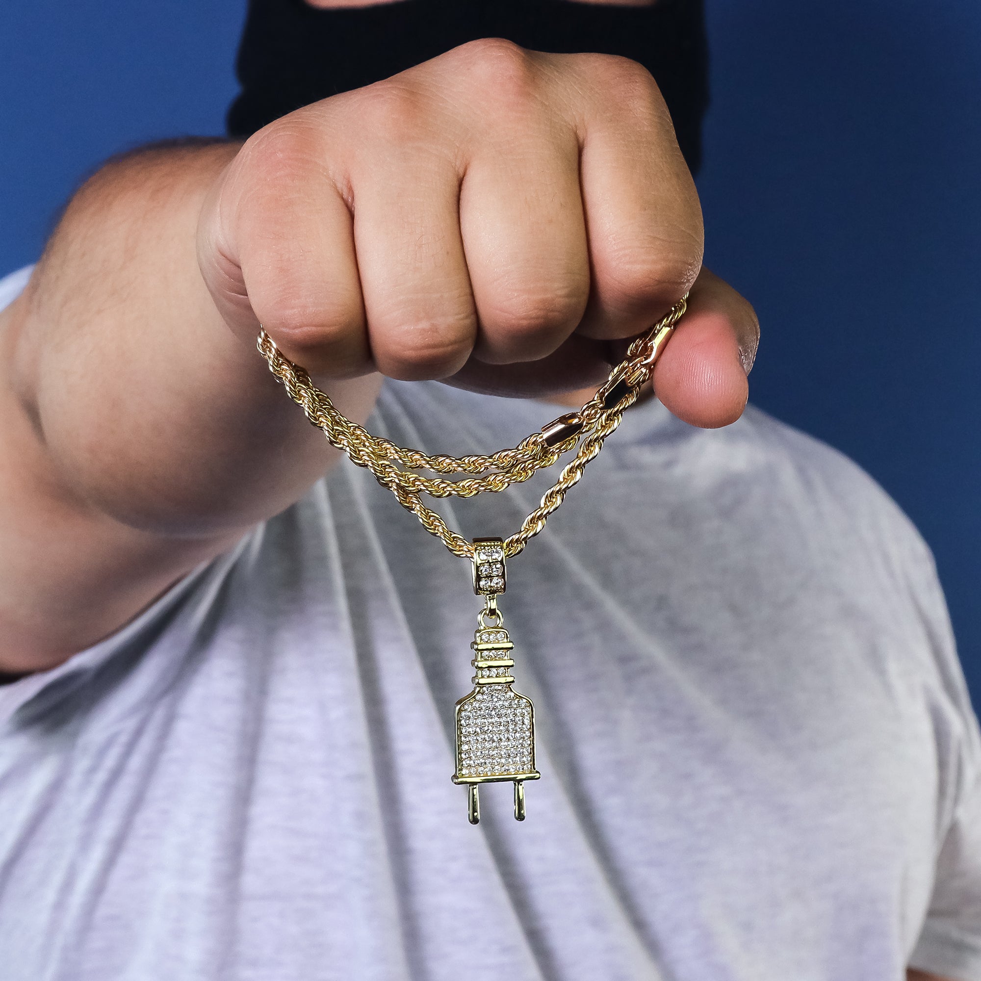 Power Plug Pendant 24" Rope Chain Hip Hop 18k Jewelry Necklace