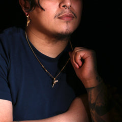 SST Gold Cz Revolver Gun 24" Cuban Chain/Huggie Hoop Revolver Gun Dangle Earring 2pc Set