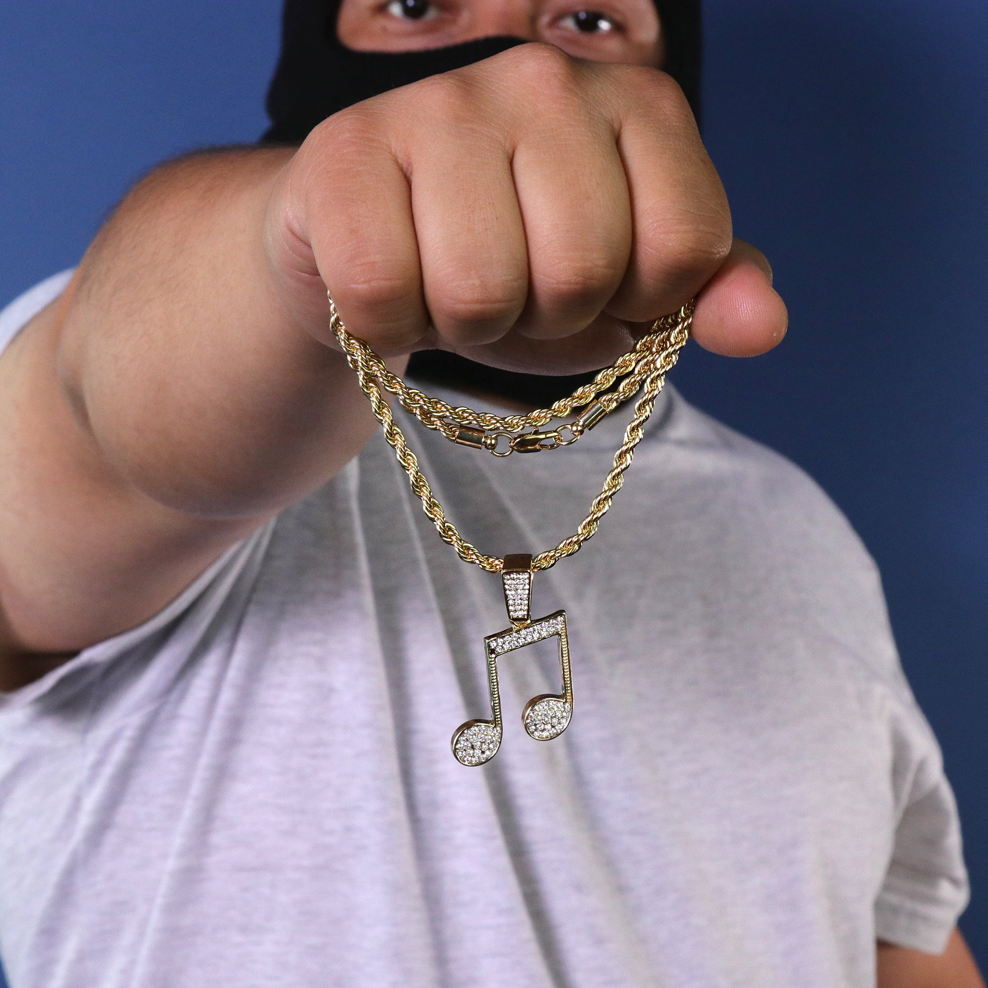 Music Note Pendant 24" Rope Chain Hip Hop 18k Jewelry