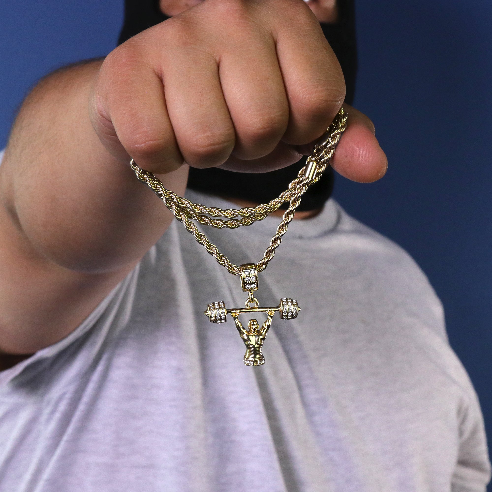 Powerlift Pendant 24" Rope Chain Hip Hop 18k Jewelry