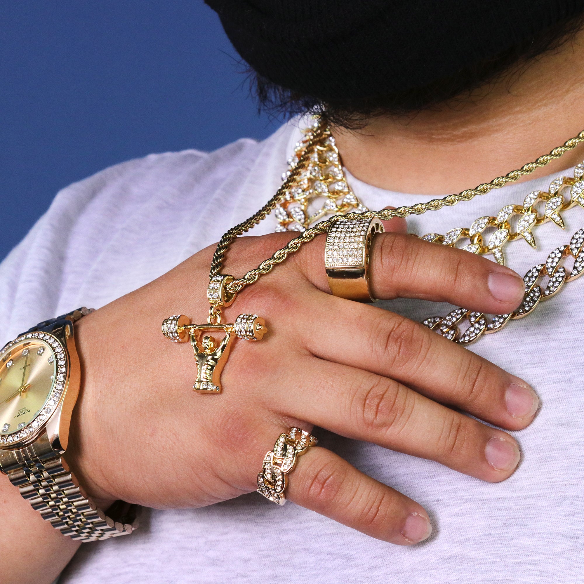 Powerlift Pendant 24" Rope Chain Hip Hop 18k Jewelry