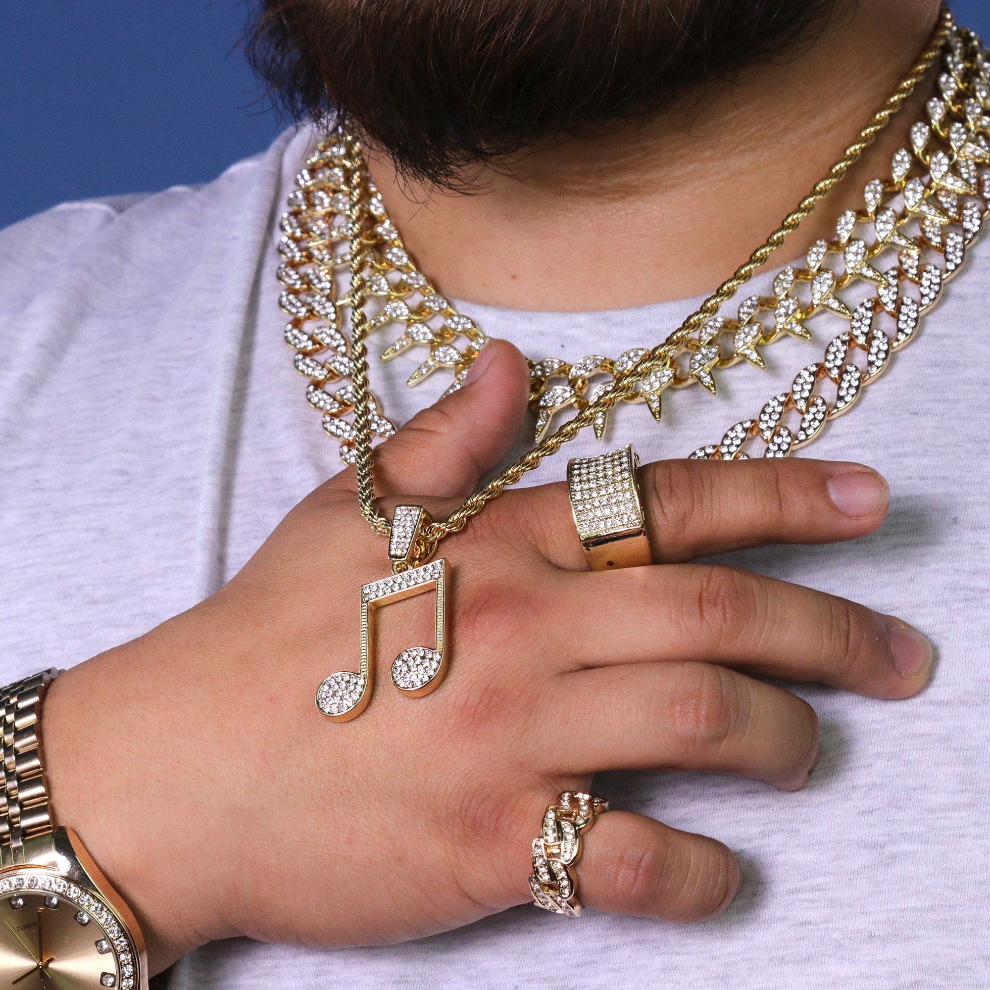 Music Note Pendant 24" Rope Chain Hip Hop 18k Jewelry