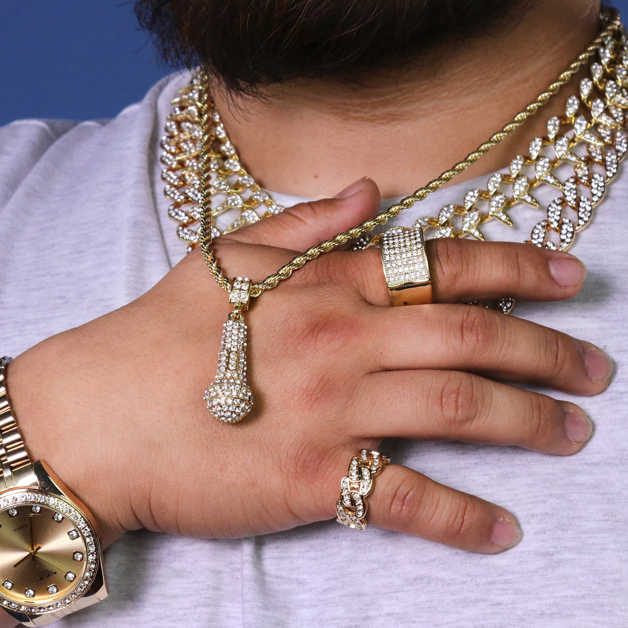Microphone Pendant 24" Rope Chain Hip Hop 18k Jewelry