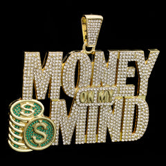 3pc Set – Huge "Money On My Mind" Pendant & 15mm Iced Cuban Chains 18"/20" Gold