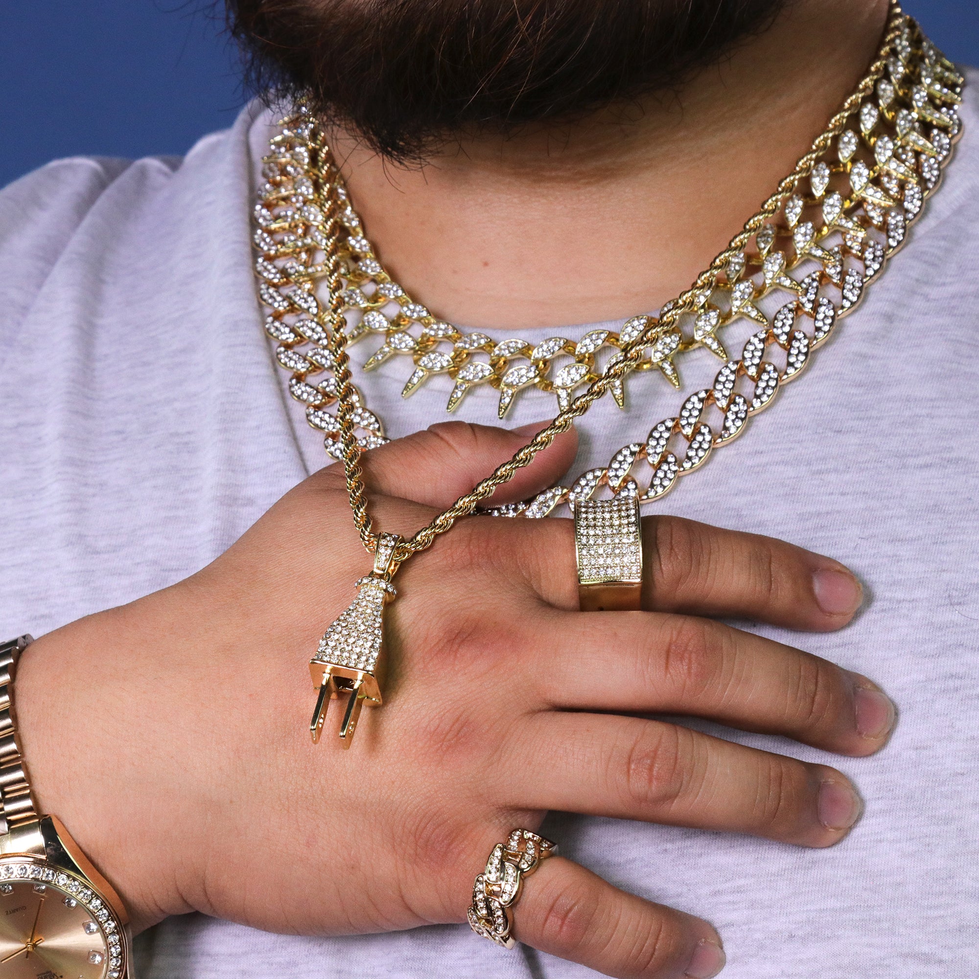 Wall Power Plug Charm Pendant 24" Rope Chain Hip Hop 18k Jewelry