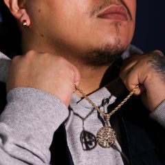 Gold Plated Money Tree Pendant 24" Rope Chain/Stainless Steel Huggie Hoop Cz Earrings 2pc Set