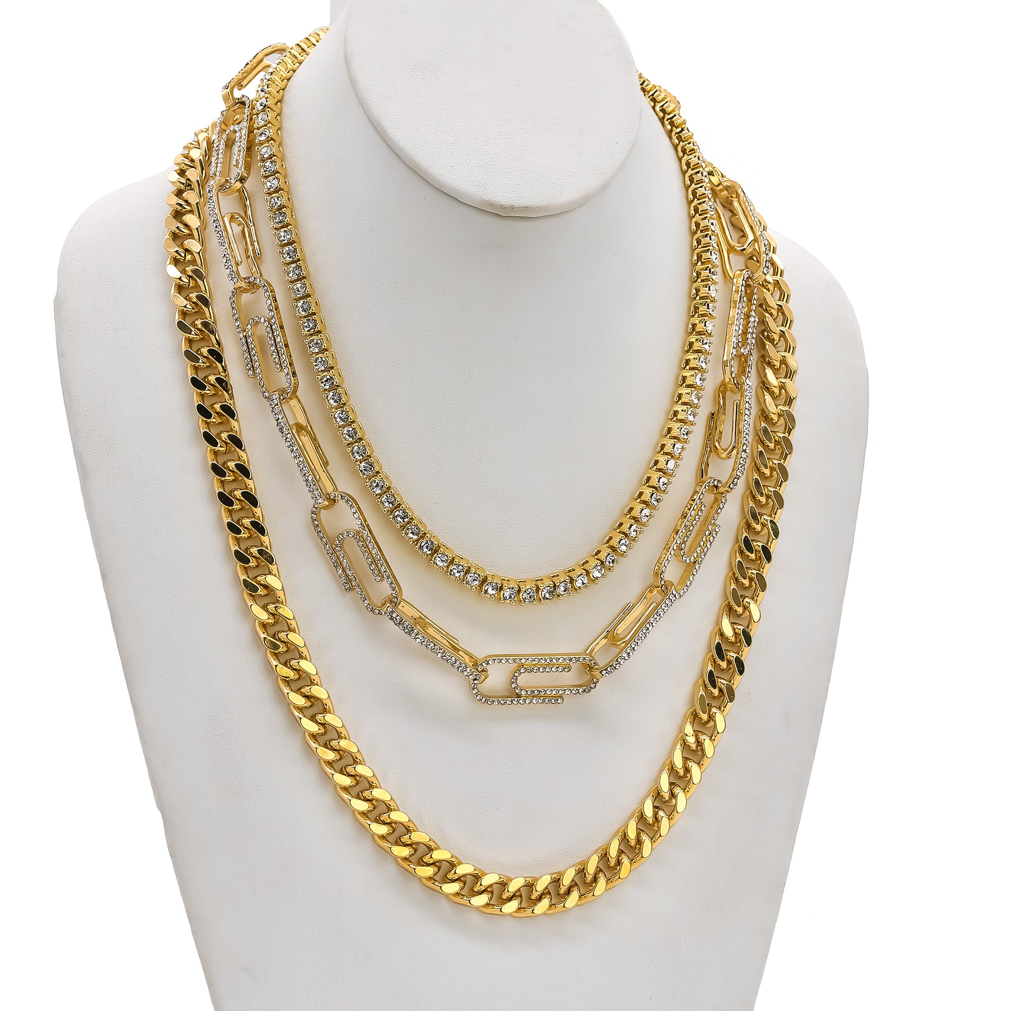 Copy of 14k Chain 3pcs Bundle 18" Tennis Choker 20" Paper Clip Link & 24" Miami Cuban Chain