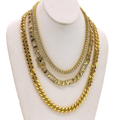 14k Chain 3pcs Bundle 18" Tennis Choker 20" Figaro & 24" Miami Cuban Chain