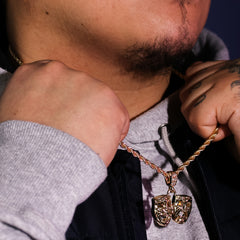 Gold Plated Smile Now, Cry Later 24" Rope Chain/Stainless Steel Huggie Hoop Cz Earrings 2pc Set