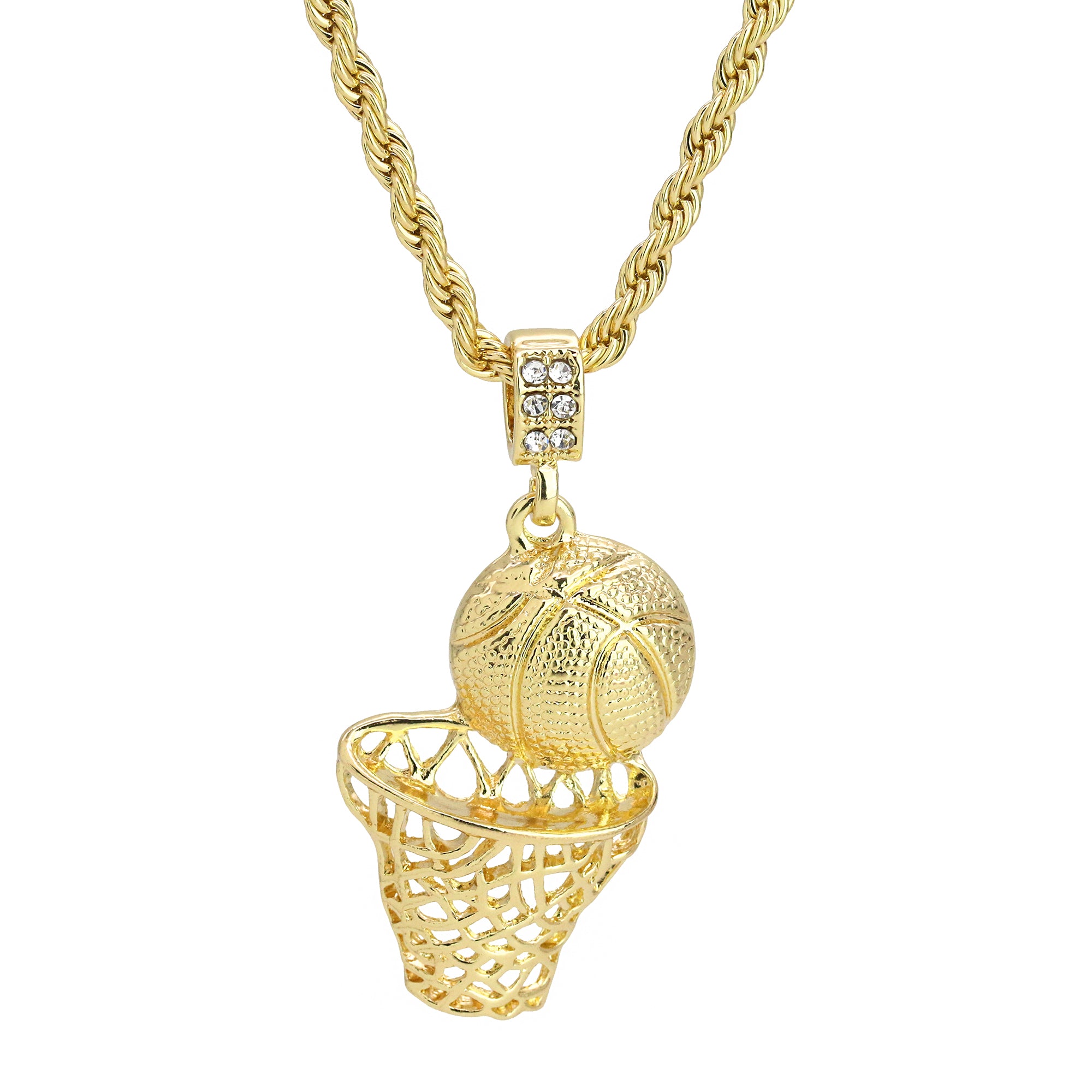Plain Basketball Pendant 24" Rope Chain Men's Hip Hop 18k Jewelry