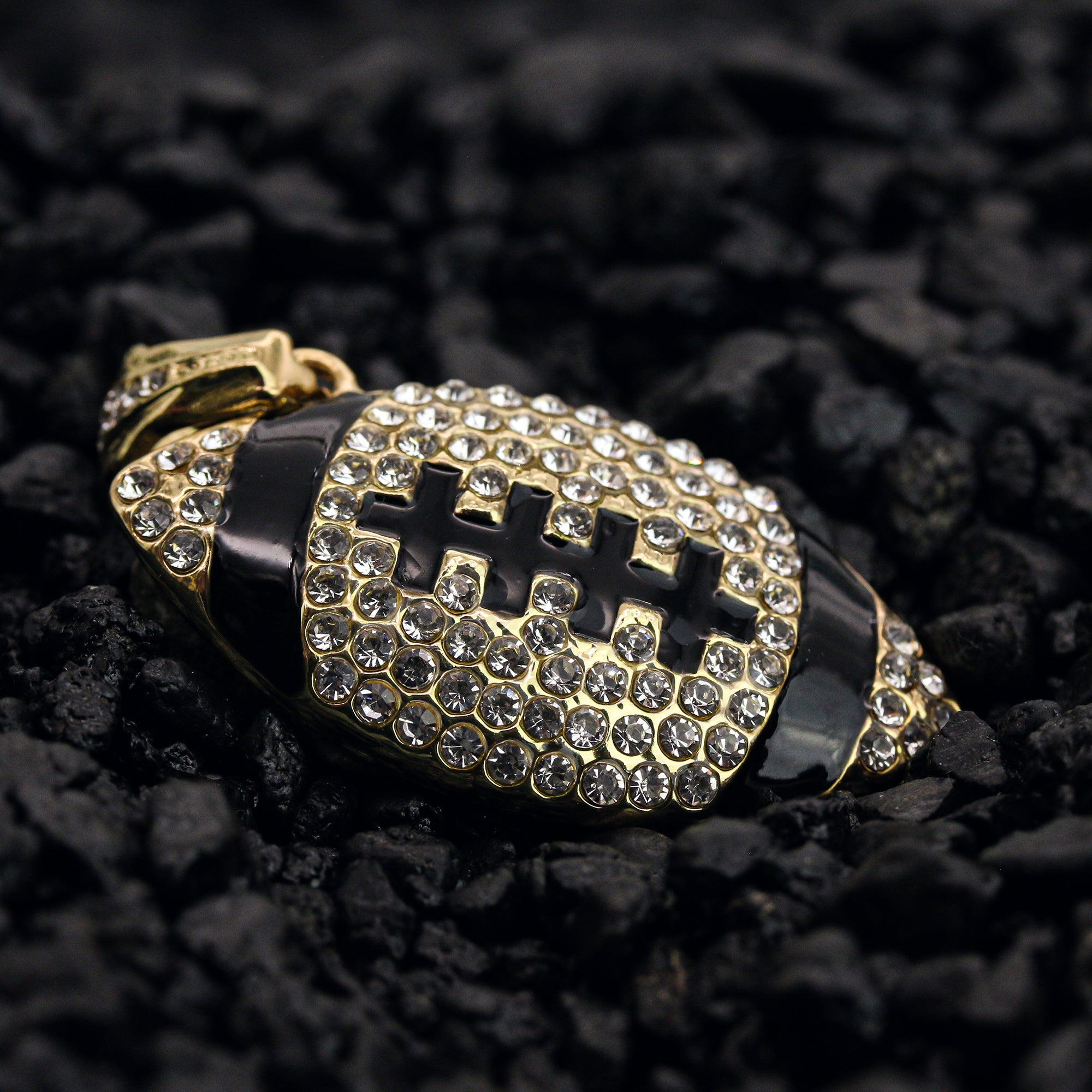 Fully Cz Football Pendant 18K 24" Rope Chain Hip Hop Jewelry