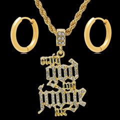 Gold Plated Only God Can Judge Me 24" Rope Chain/Stainless Steel Huggie Hoop Thin Earrings