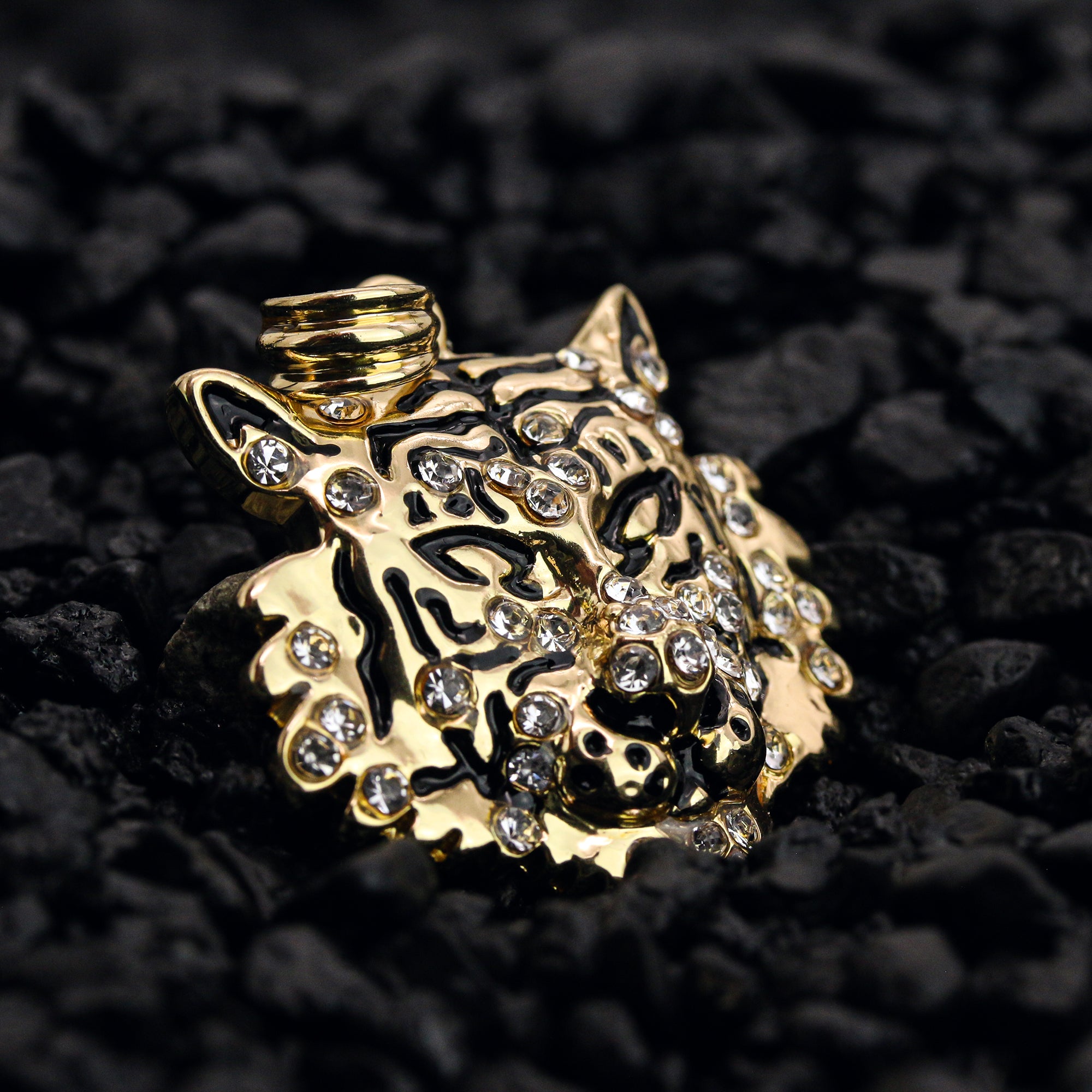 Iced Tiger Face Pendant 18K 24" Rope Chain Hip Hop Jewelry