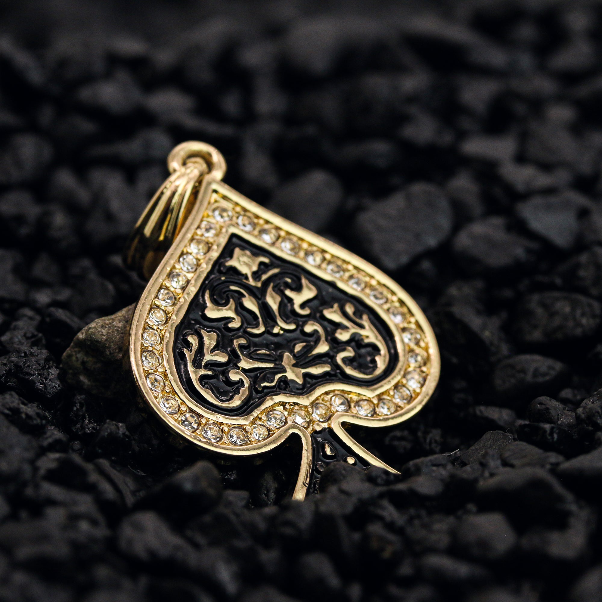 Ace Of Spade Pendant 18K 24" Rope Chain Hip Hop Jewelry