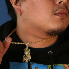 Gold Plated Only God Can Judge Me 24" Rope Chain/Stainless Steel Huggie Hoop Thin Earrings