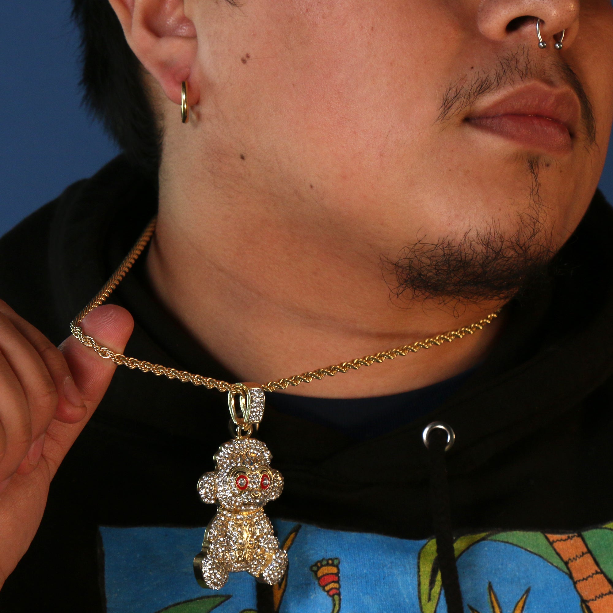 Gold Plated "Young Baby Never Broke Again 38" 24" Rope Chain/Stainless Steel Huggie Hoop Thin Earrings