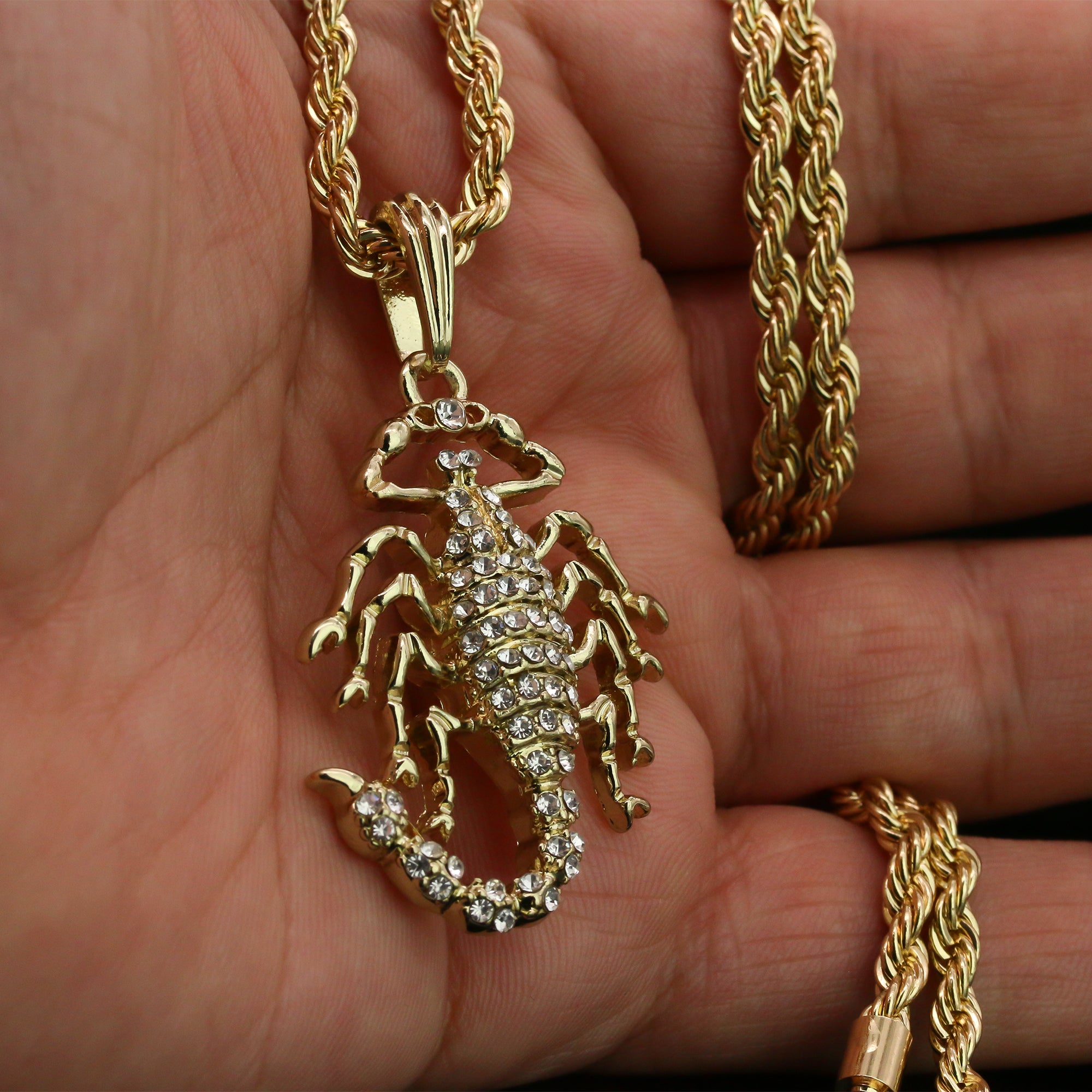 Cz Scorpion Pendant 24" Rope Chain Hip Hop 18k Jewelry Necklace