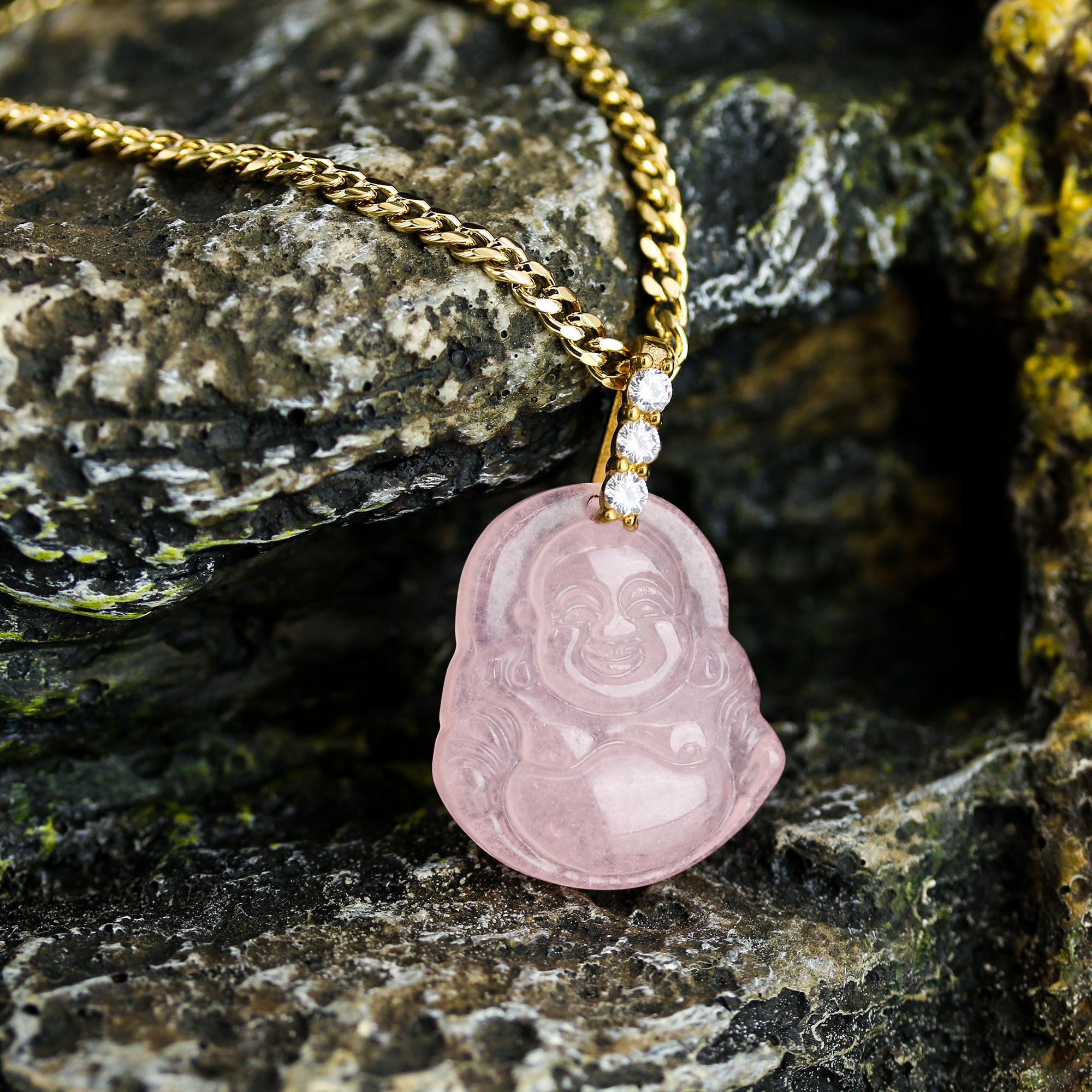 JADE BUDDHA PENDANT ON CUBAN CHAIN 24"