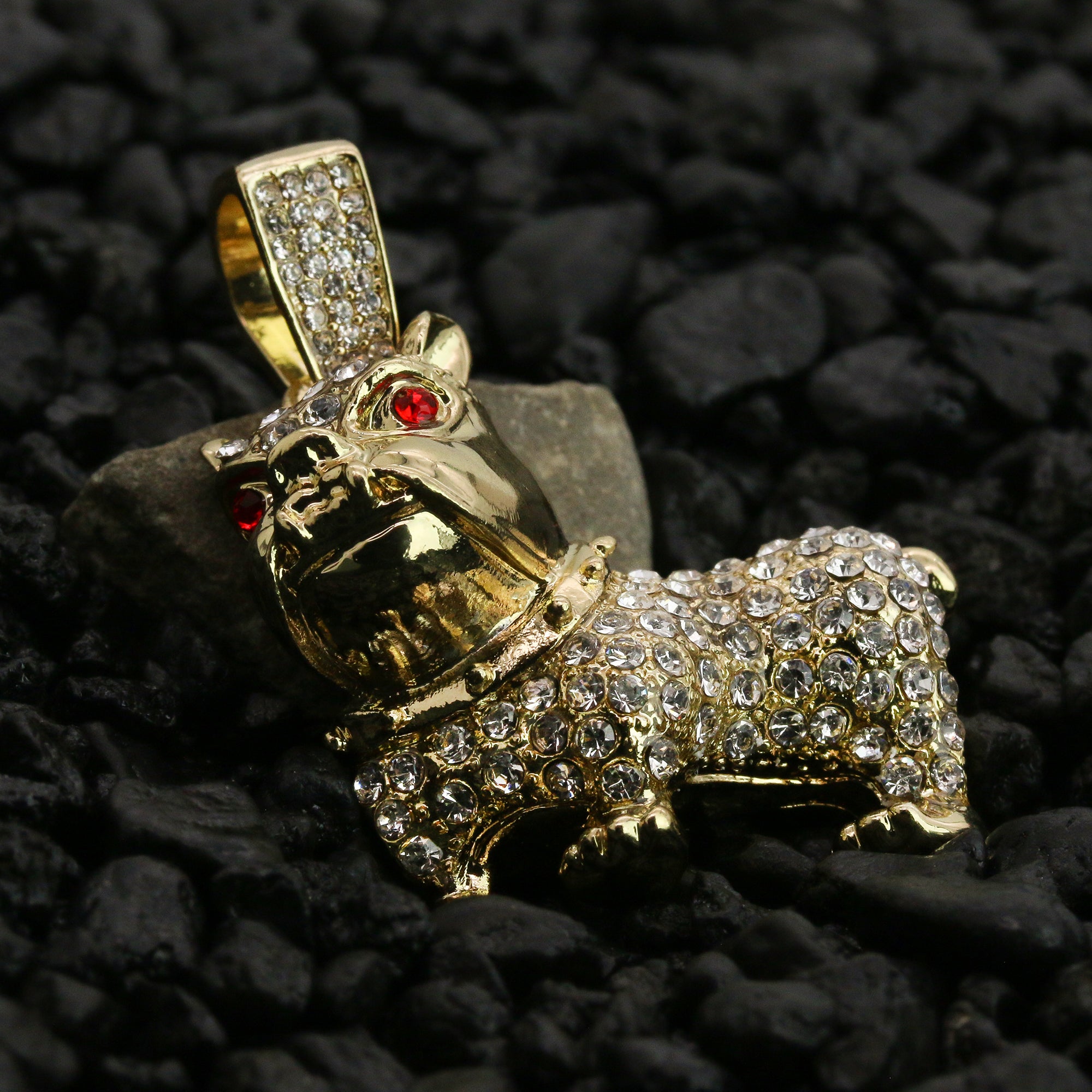 Cz Red Eye French Bulldog Pendant 24" Rope Chain Hip Hop 18k Jewelry Necklace