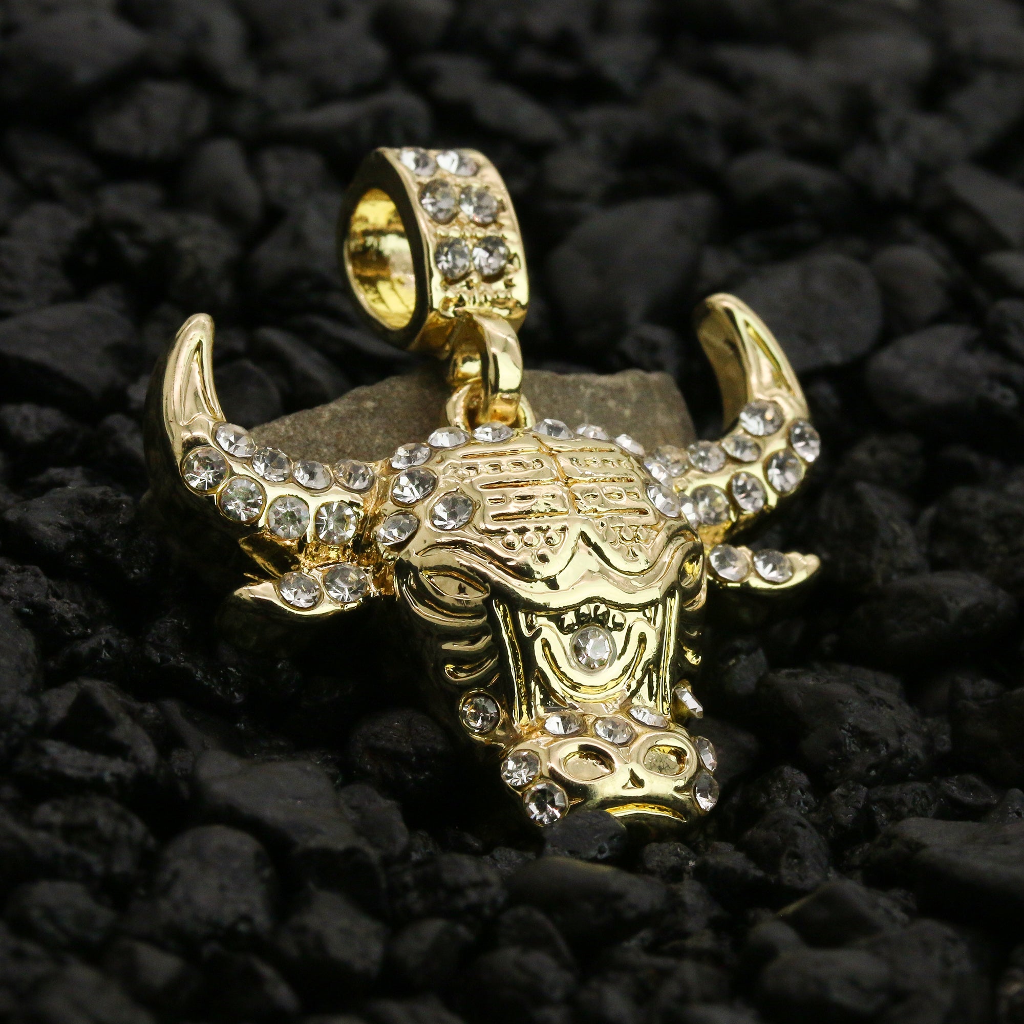 Cz Bull Pendant 24" Rope Chain Hip Hop 18k Jewelry Necklace