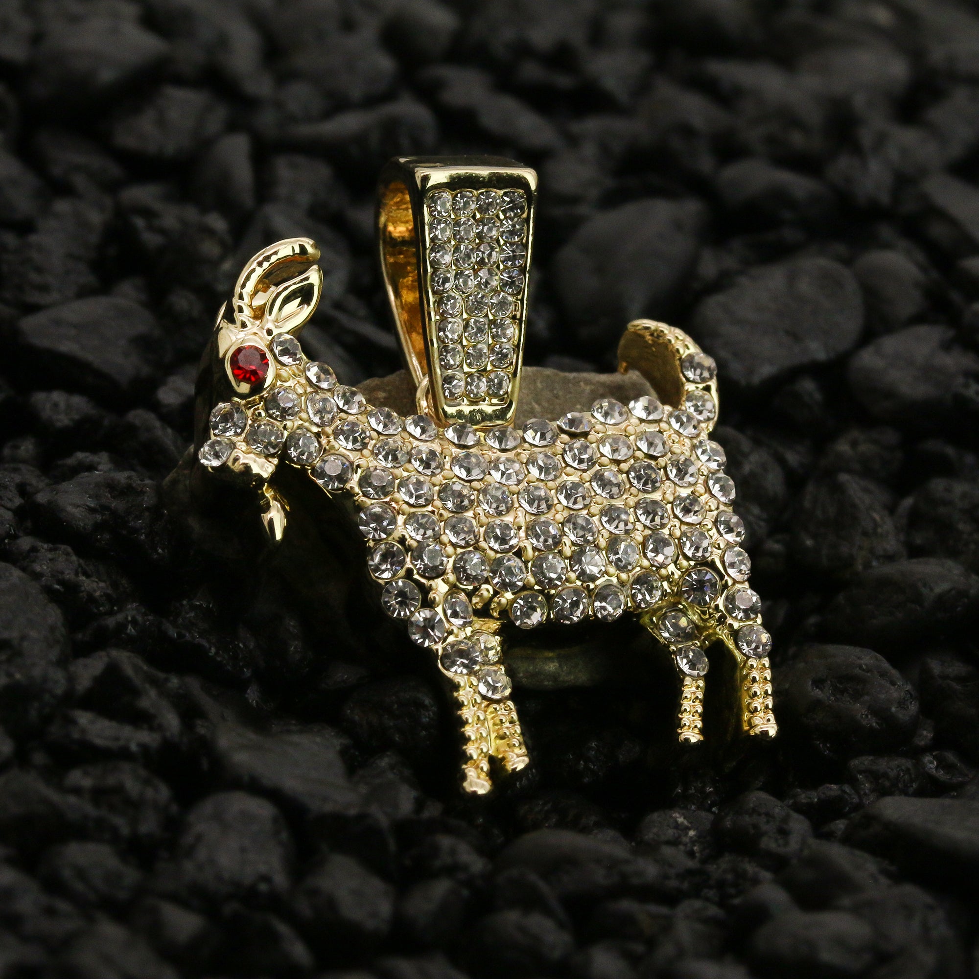 Cz Red Eye Goat Pendant 24" Rope Chain Hip Hop 18k Jewelry Necklace