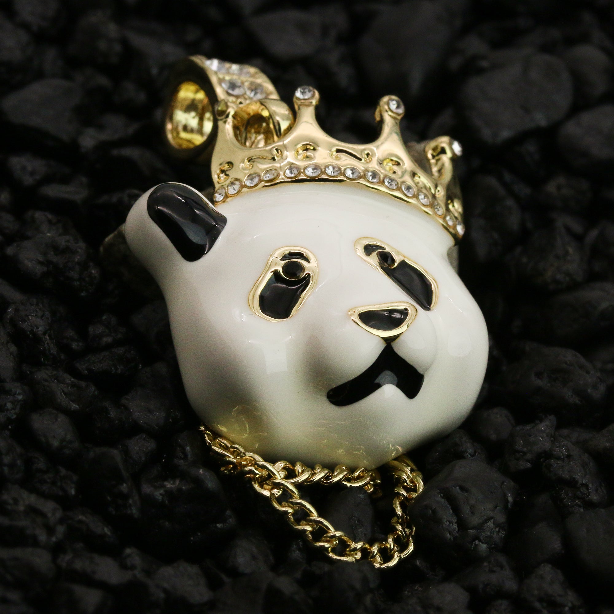 Cz Crown Chain Panda Pendant 24" Rope Chain Hip Hop 18k Jewelry Necklace