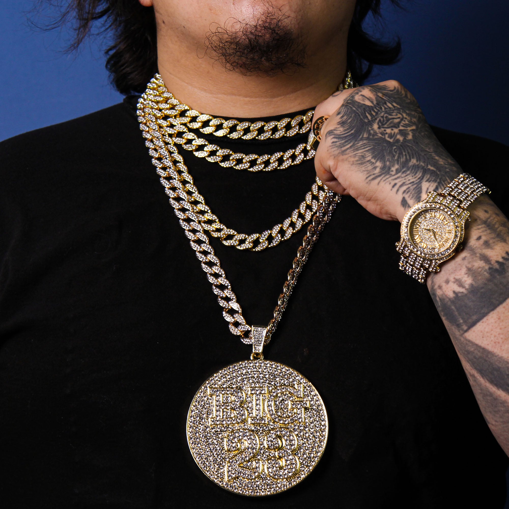 XXL Big #23 Pendant & Iced Cuban Chain – 16mm 18"-30" Gold Hip Hop Jewelry