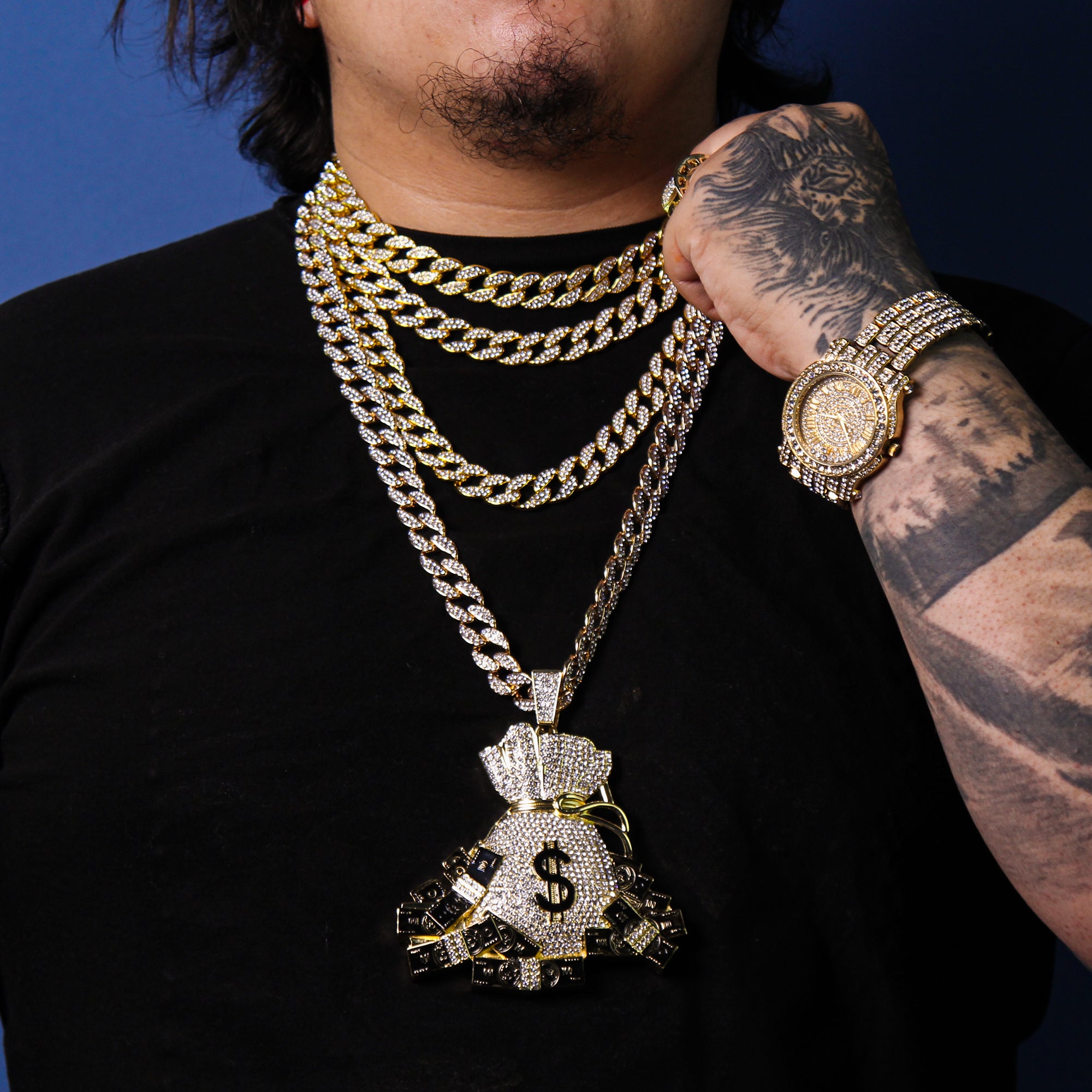 XXL Big Money Bag Pendant & 16mm Iced Cuban Chain – 4" Hip Hop Bling