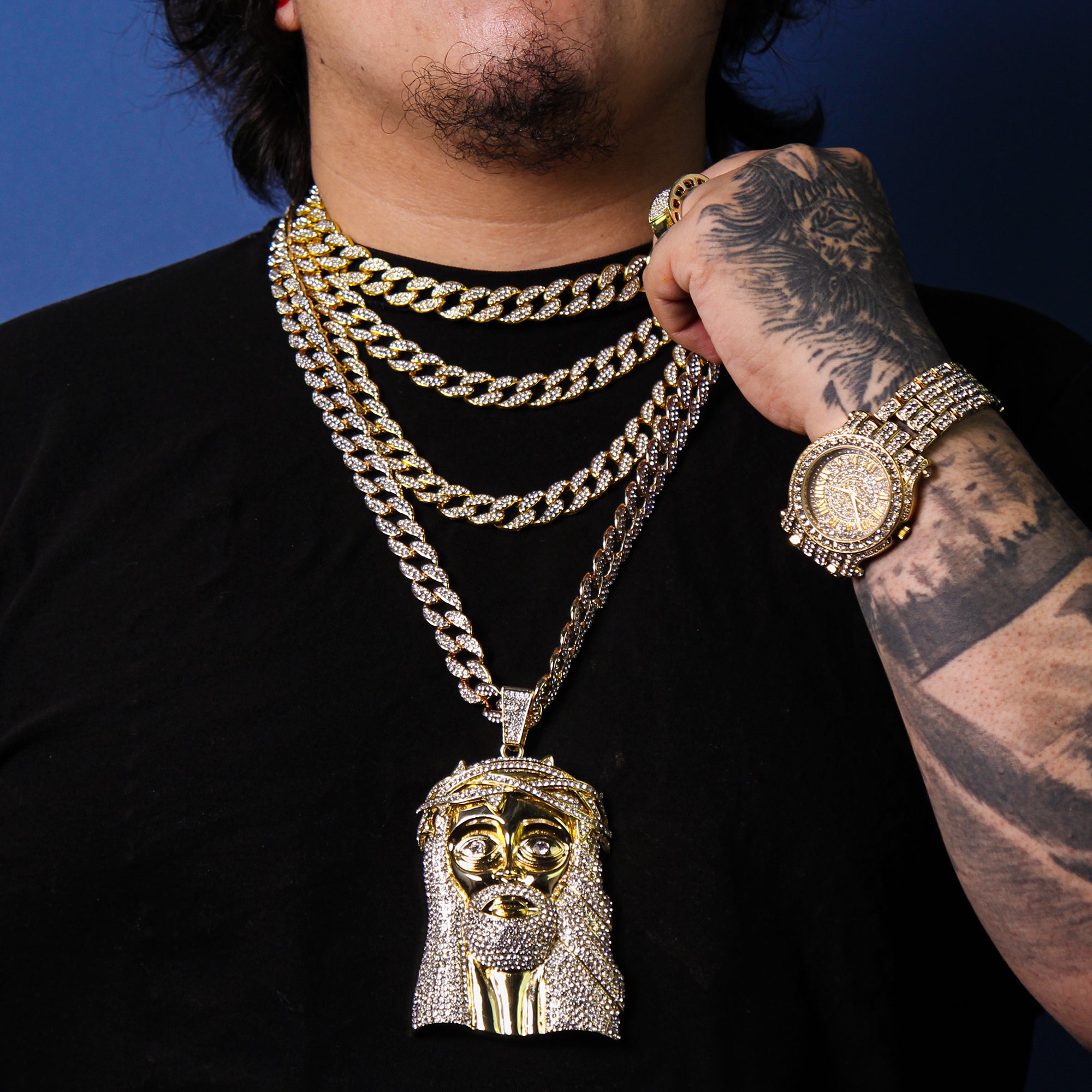 XXL Thorn Crown Jesus Pendant & 16mm Iced Cuban Chain – Hip Hop Bling 18"-30"