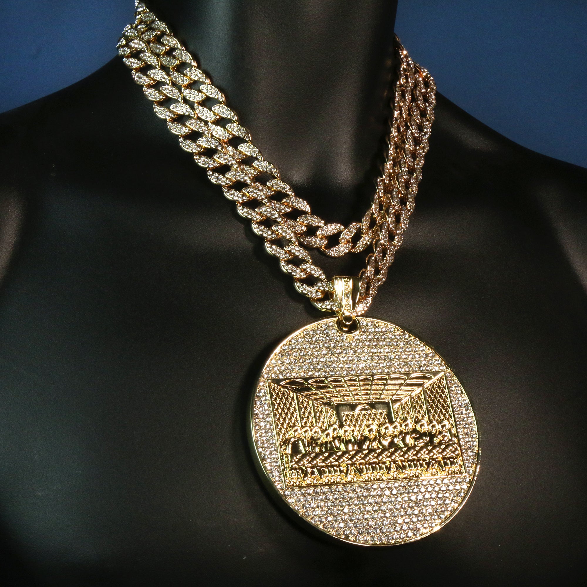 3pc Set β Huge Last Supper Temple Pendant & Iced Cuban Chains 18"/20"
